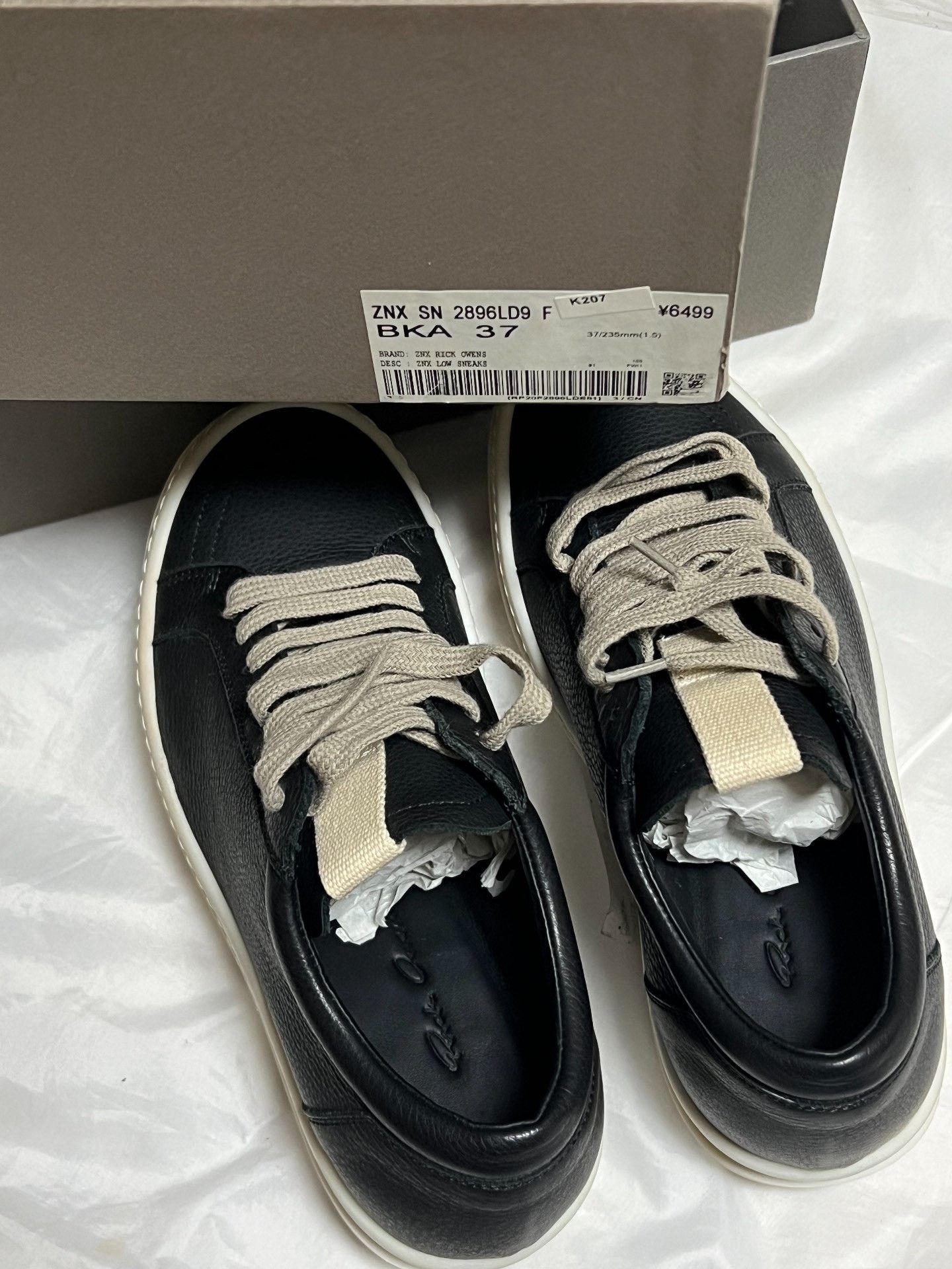 Rick Owens Rick Owens Main Line Black Leather Low-Top Size US 6 / IT 36 - 6 Thumbnail