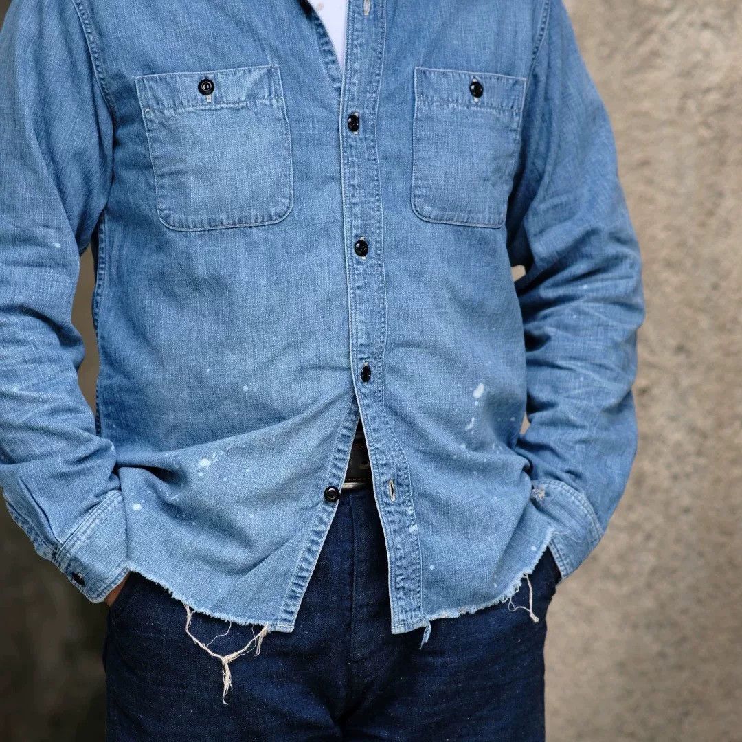 Full Count & Co. FULLCOUNT 8oz Distressed Denim Work Shirt Size US S / EU 44-46 / 1 - 2 Thumbnail