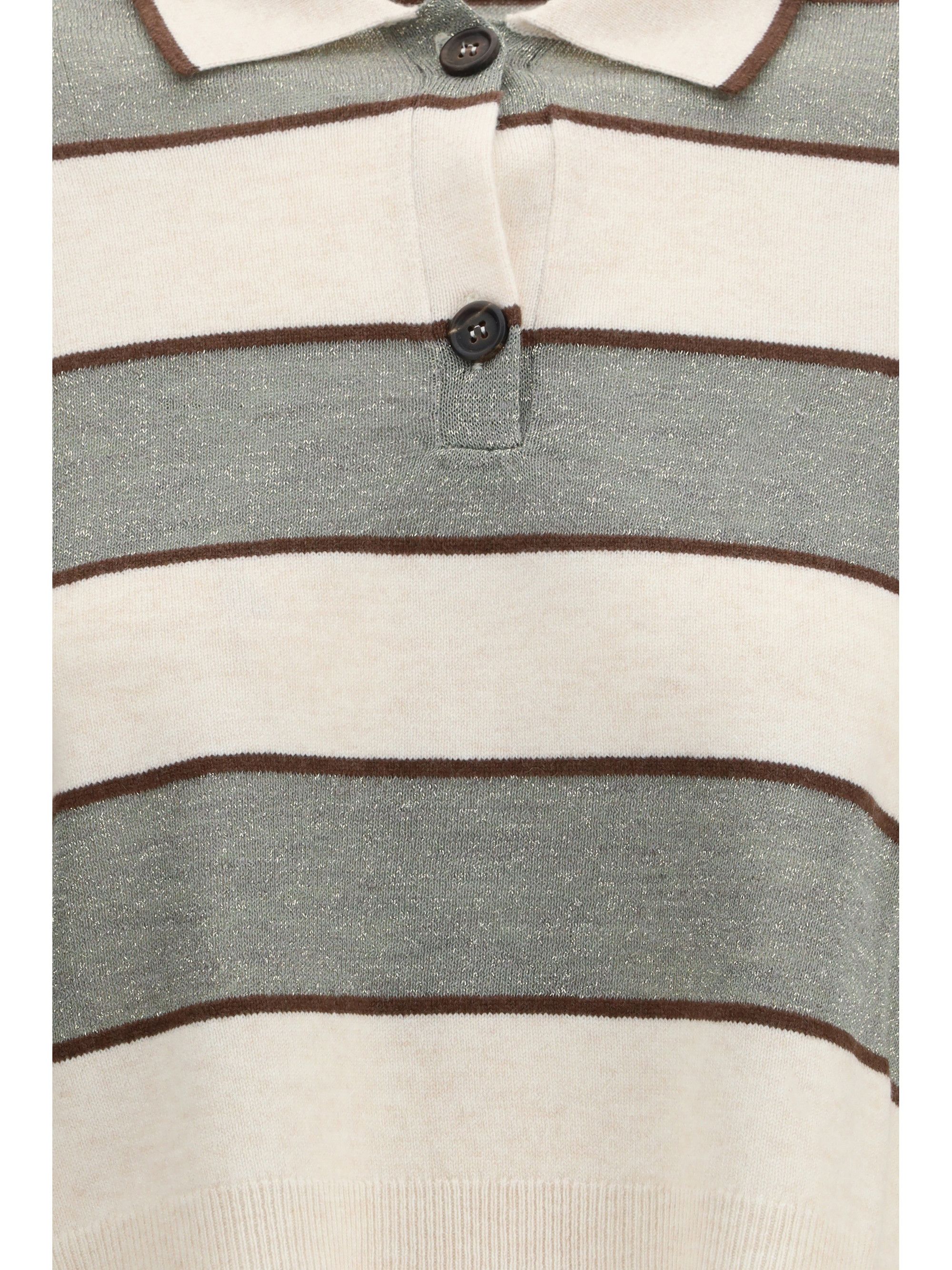 Brunello Cucinelli Polo Crop in Sparkling Stripes knit Size S / US 4 / IT 40 - 3 Thumbnail
