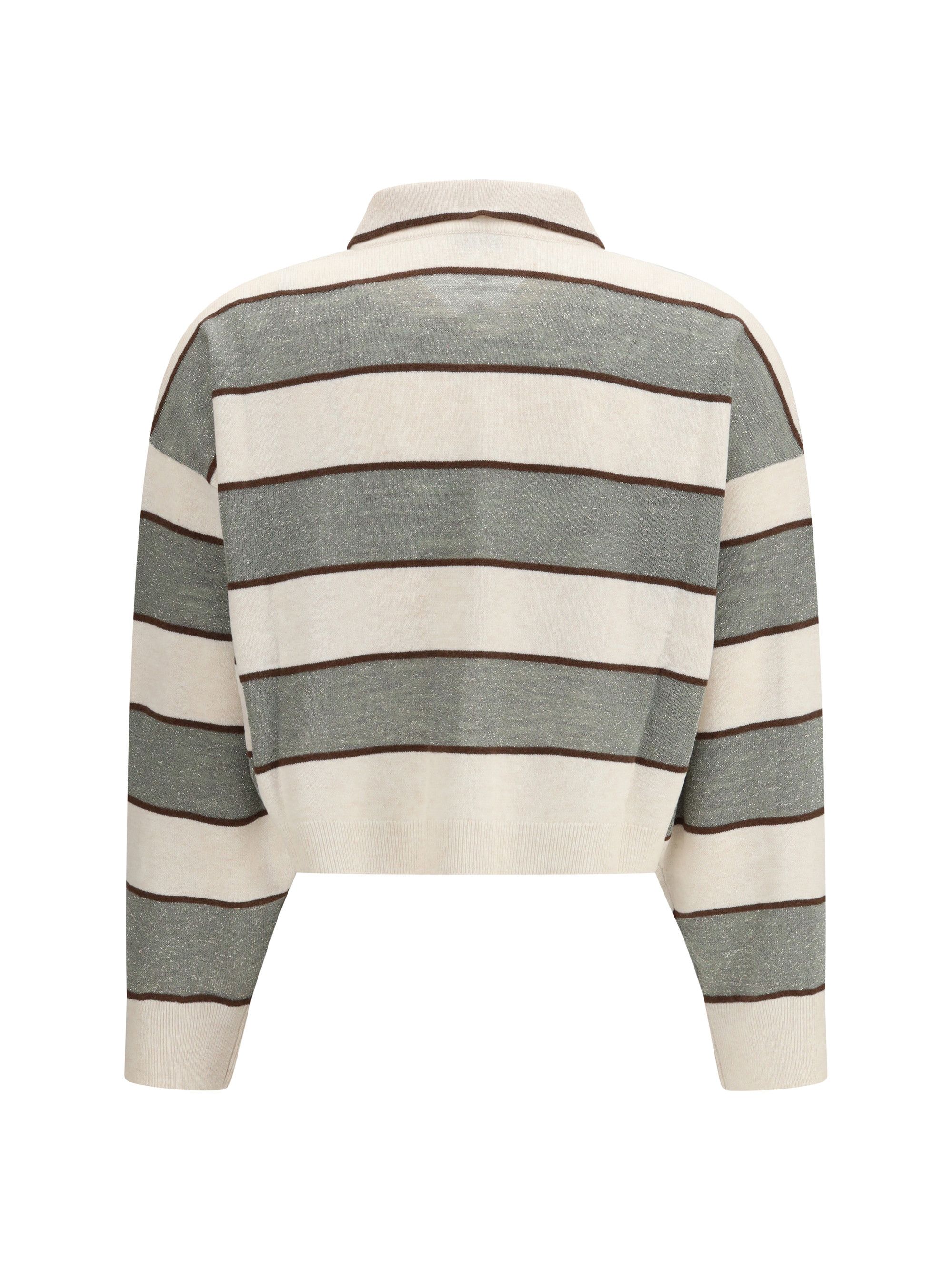 Brunello Cucinelli Polo Crop in Sparkling Stripes knit Size S / US 4 / IT 40 - 2 Thumbnail