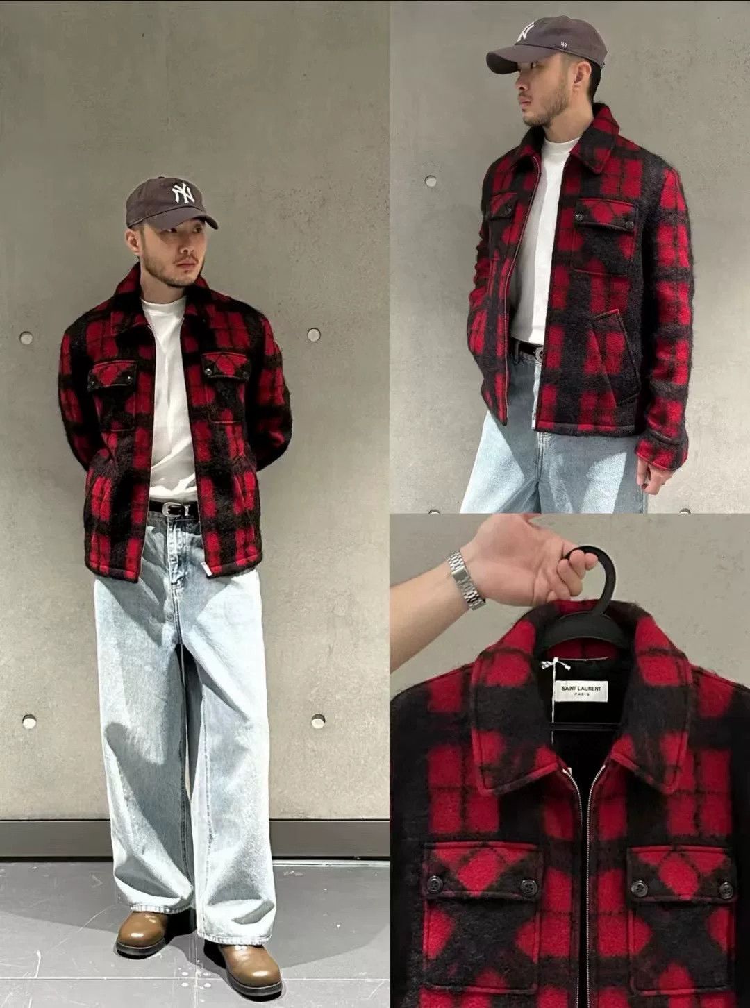 Saint Laurent Paris SAINT LAURENT FW22 Red Black Plaid Jacket Size US M / EU 48-50 / 2 - 9 Thumbnail