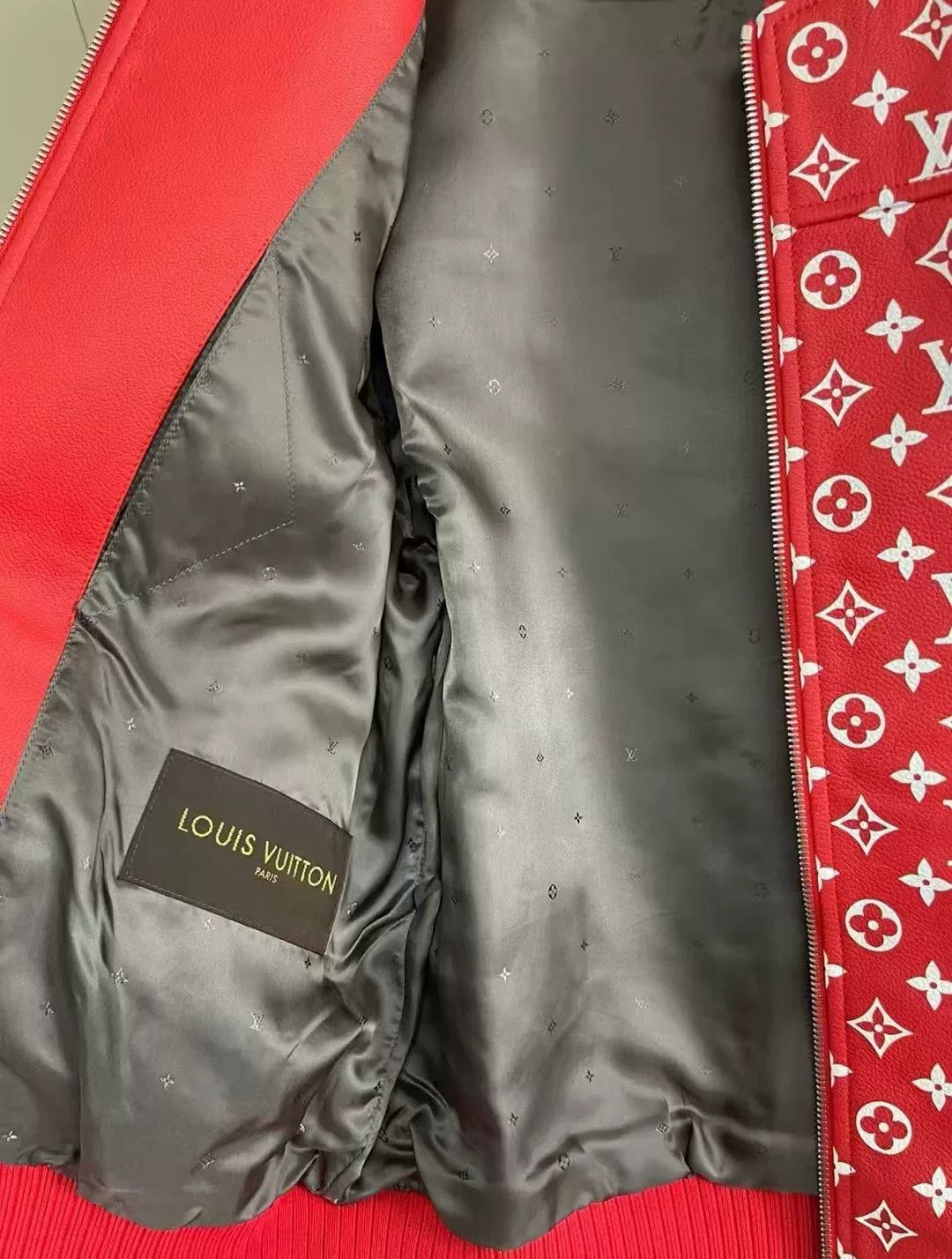 Louis Vuitton Louis Vuitton x Supreme Red Monogram Leather Jacket Size US XL / EU 56 / 4 - 2 Thumbnail