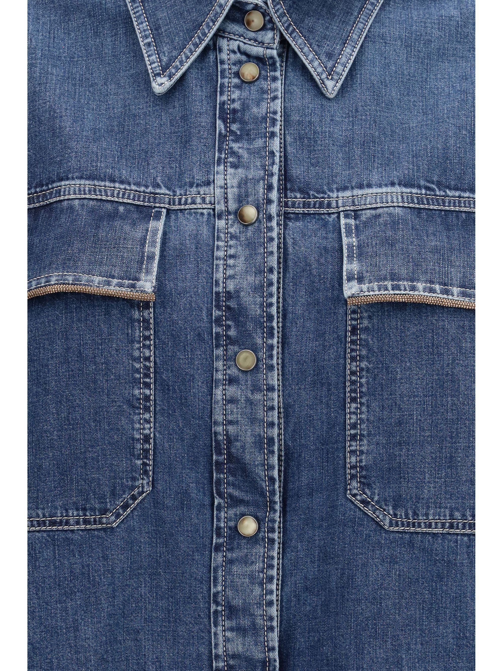 Brunello Cucinelli Denim Shirt with jewel details Size XL / US 12-14 / IT 48-50 - 3 Thumbnail