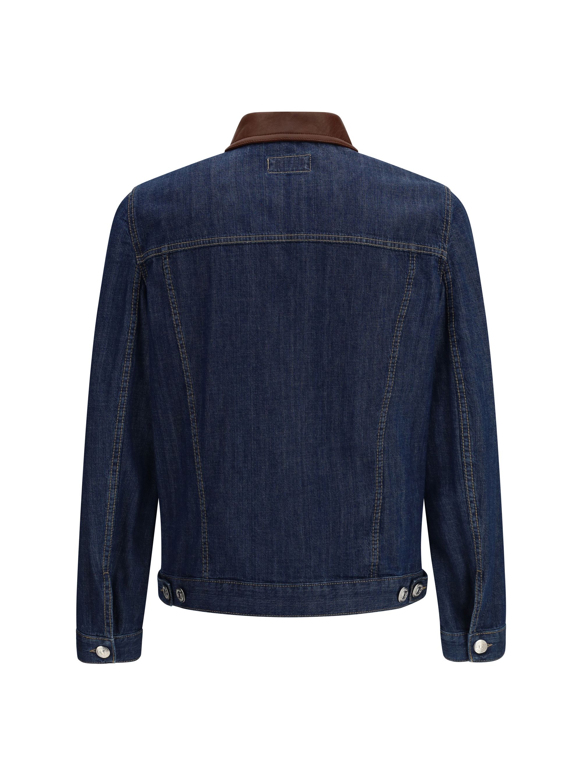 Brunello Cucinelli Denim Jacket with leather collar Size US M / EU 48-50 / 2 - 2 Thumbnail