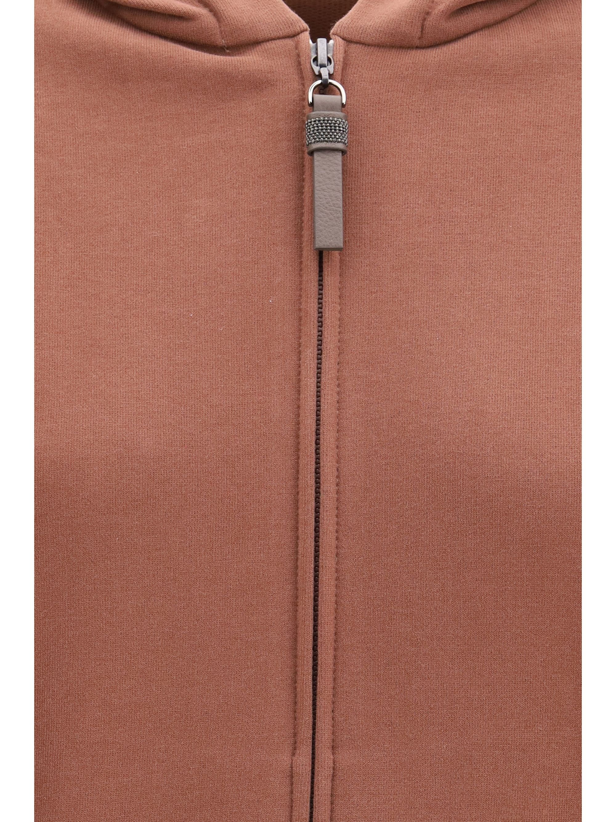 Brunello Cucinelli Hooded Smooth Cotton Sweatshirt with Shiny Zipper Pull Size S / US 4 / IT 40 - 3 Thumbnail