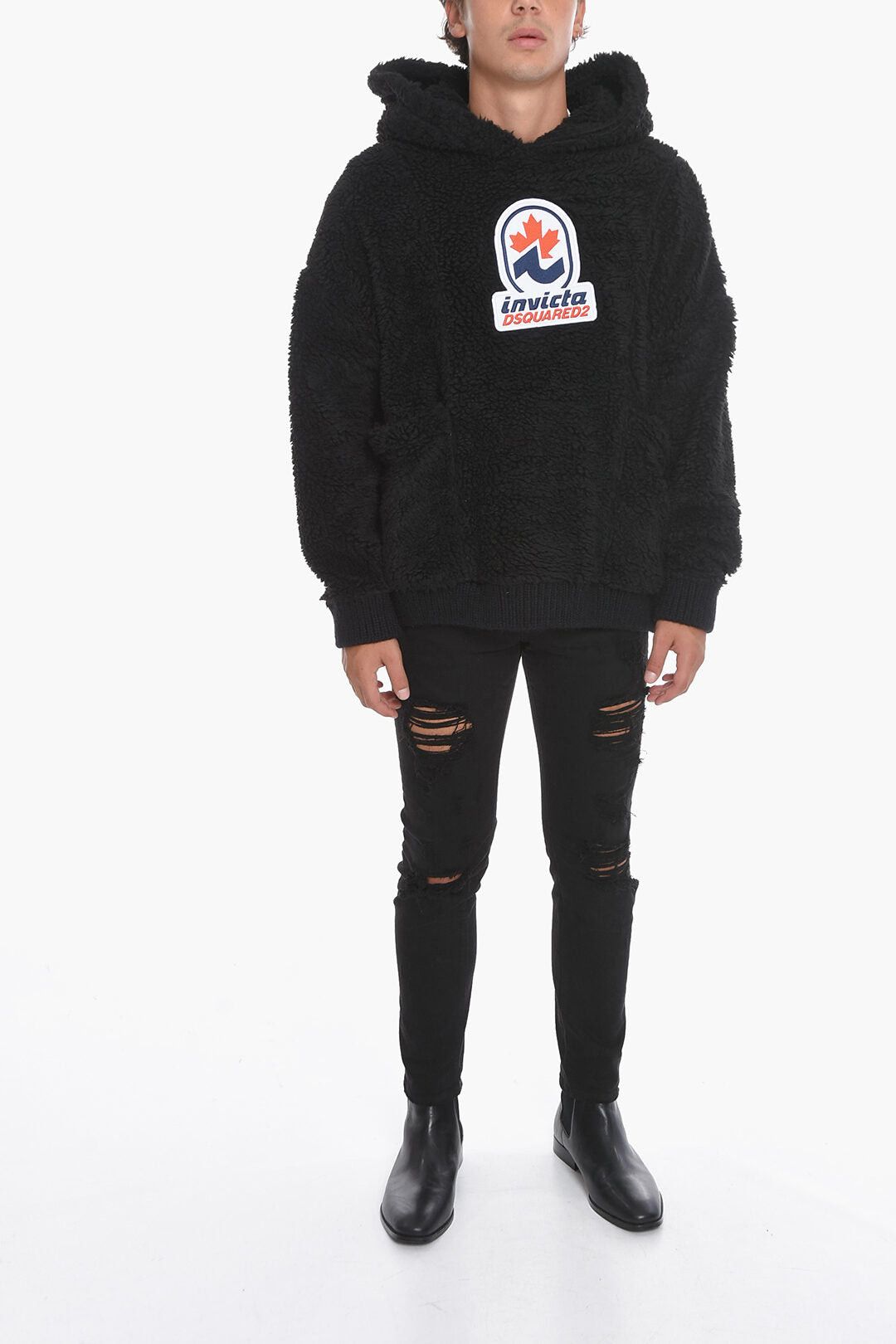Dsquared2 INVICTA Hooded Teddy Sweatshirt with Patch Logo Size US XL / EU 56 / 4 - 4 Thumbnail
