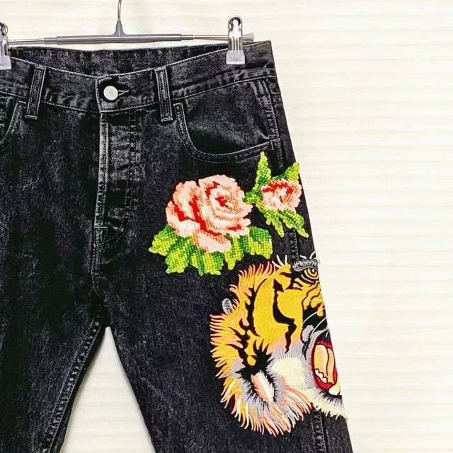 Gucci Gucci Blue Tiger Floral Embroidery Jeans Unisex Size US 30 / EU 46 - 3 Thumbnail