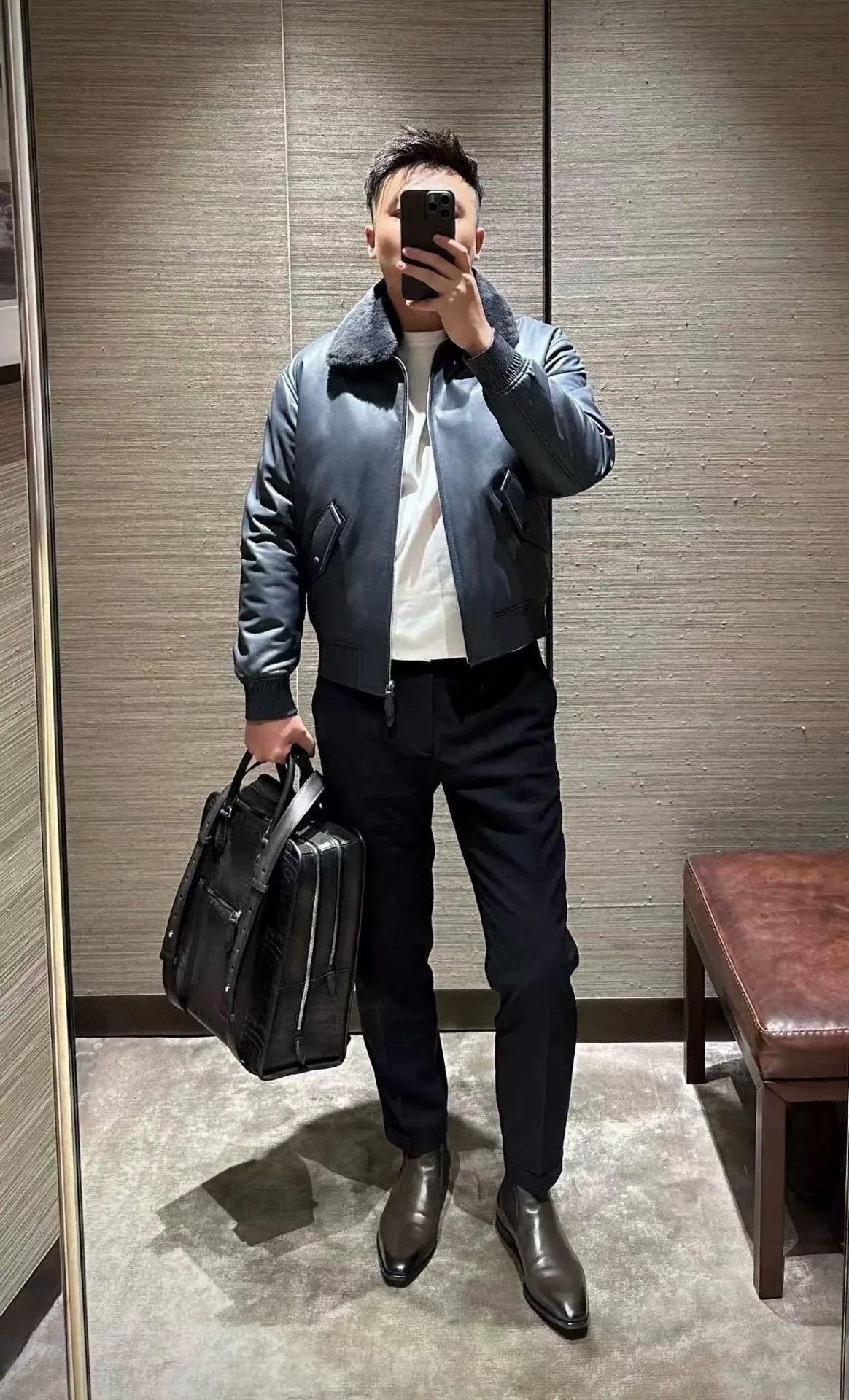 Berluti Berluti Men's Blue Pilot Leather Jacket Size US M / EU 48-50 / 2 - 6 Thumbnail