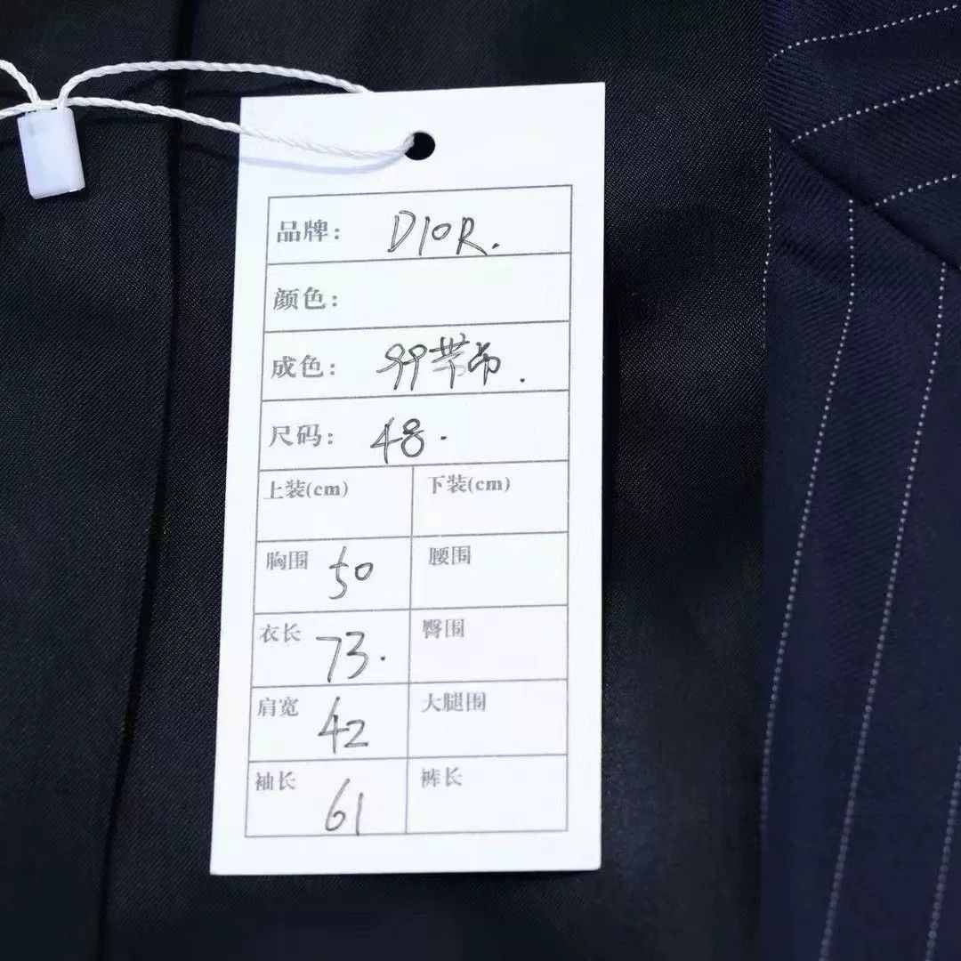 Dior DIOR Men's Navy Contrast Collar Pinstripe Wool Blazer Size US M / EU 48-50 / 2 - 6 Thumbnail