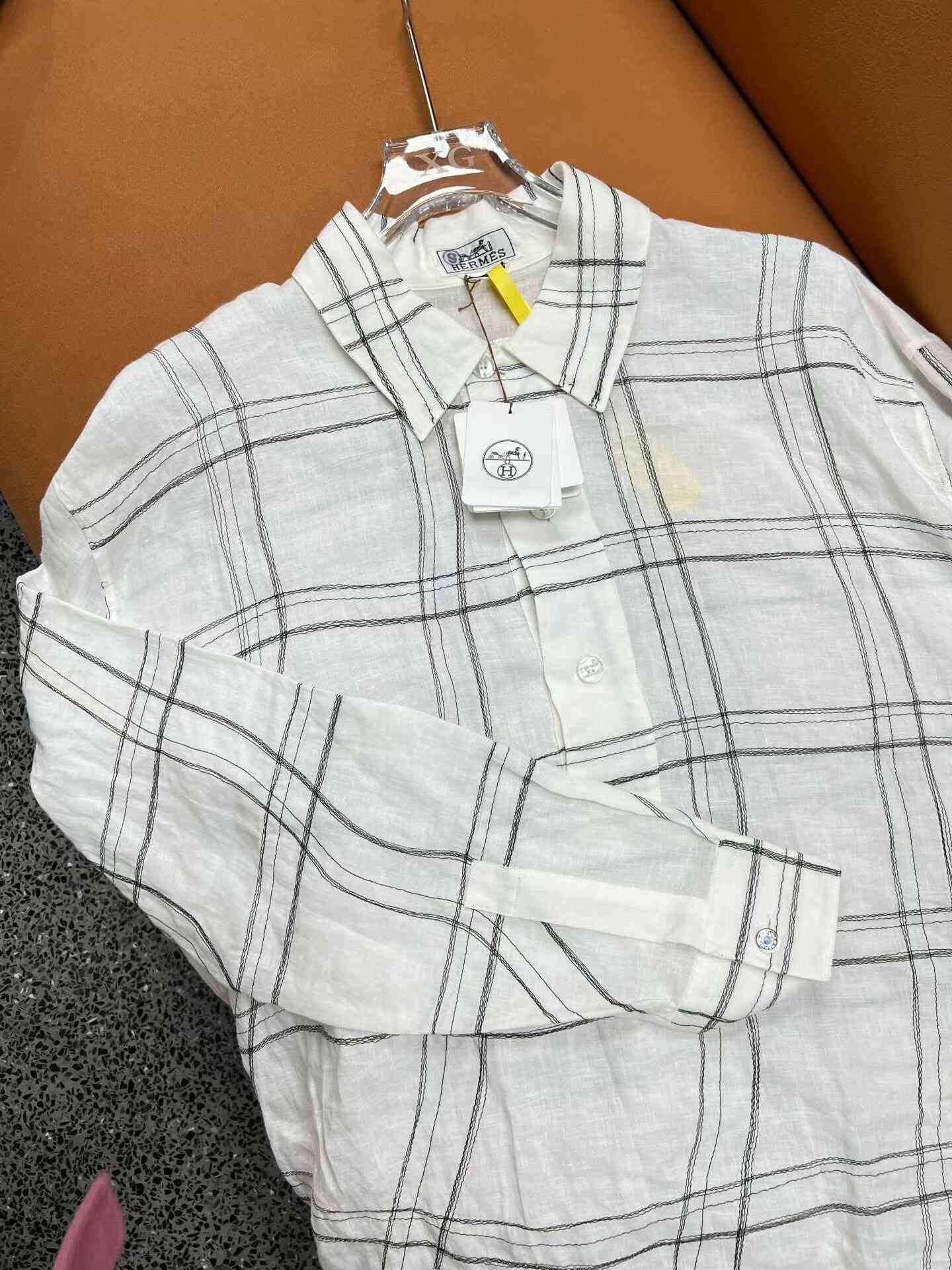 Hermes Hermes Linen Check Long-Sleeve Shirt Size US XXS / EU 40 - 3 Thumbnail