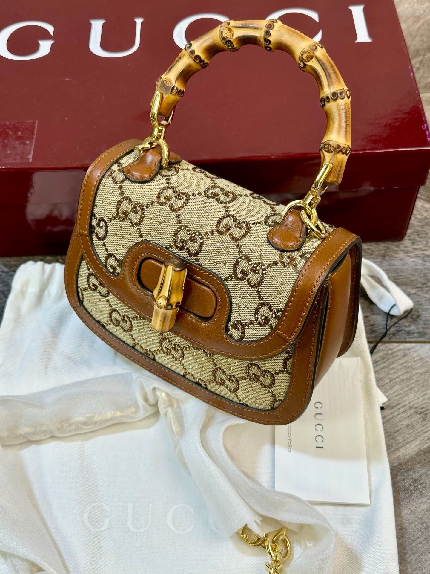 Gucci Gucci 1947 Monogram Rhinestone Bamboo Bag Size ONE SIZE - 4 Thumbnail