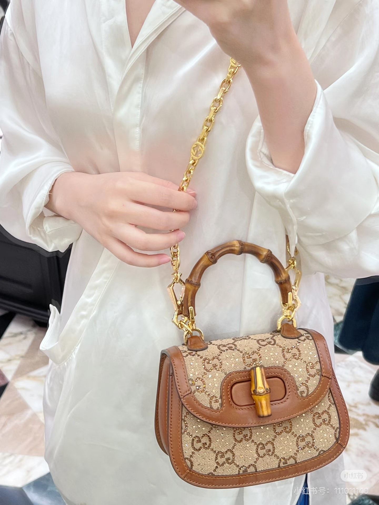Gucci Gucci 1947 Monogram Rhinestone Bamboo Bag Size ONE SIZE - 5 Thumbnail