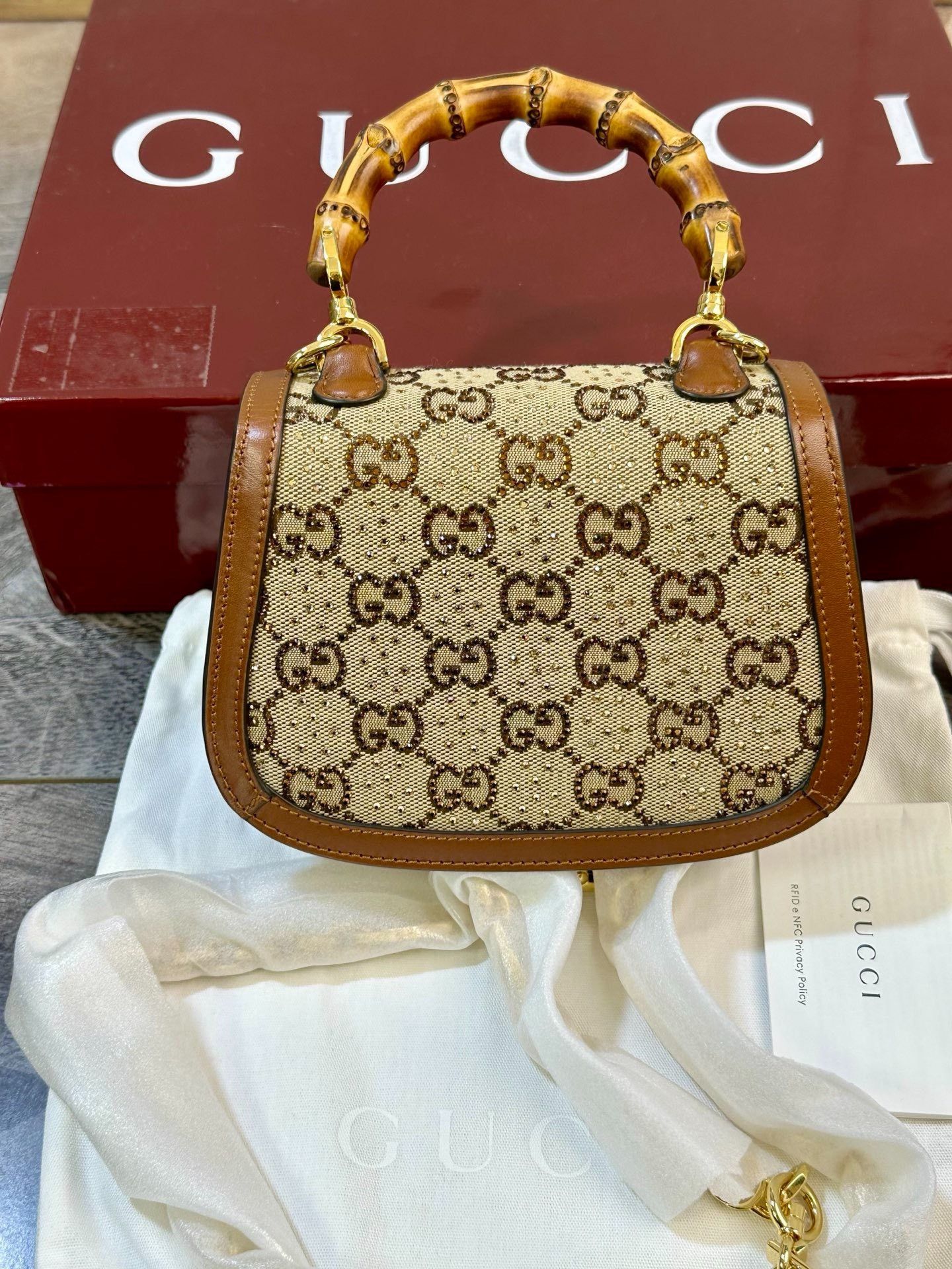 Gucci Gucci 1947 Monogram Rhinestone Bamboo Bag Size ONE SIZE - 2 Thumbnail