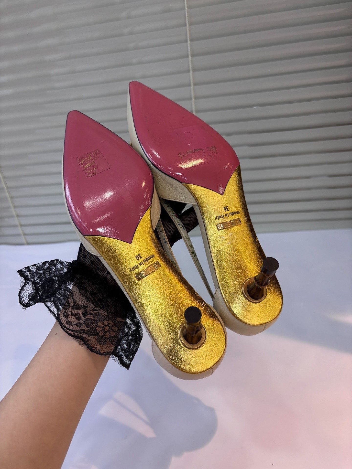 Gucci Gucci Bamboo Heel Tortoiseshell Bow Floral Size US 5 / IT 35 - 4 Thumbnail