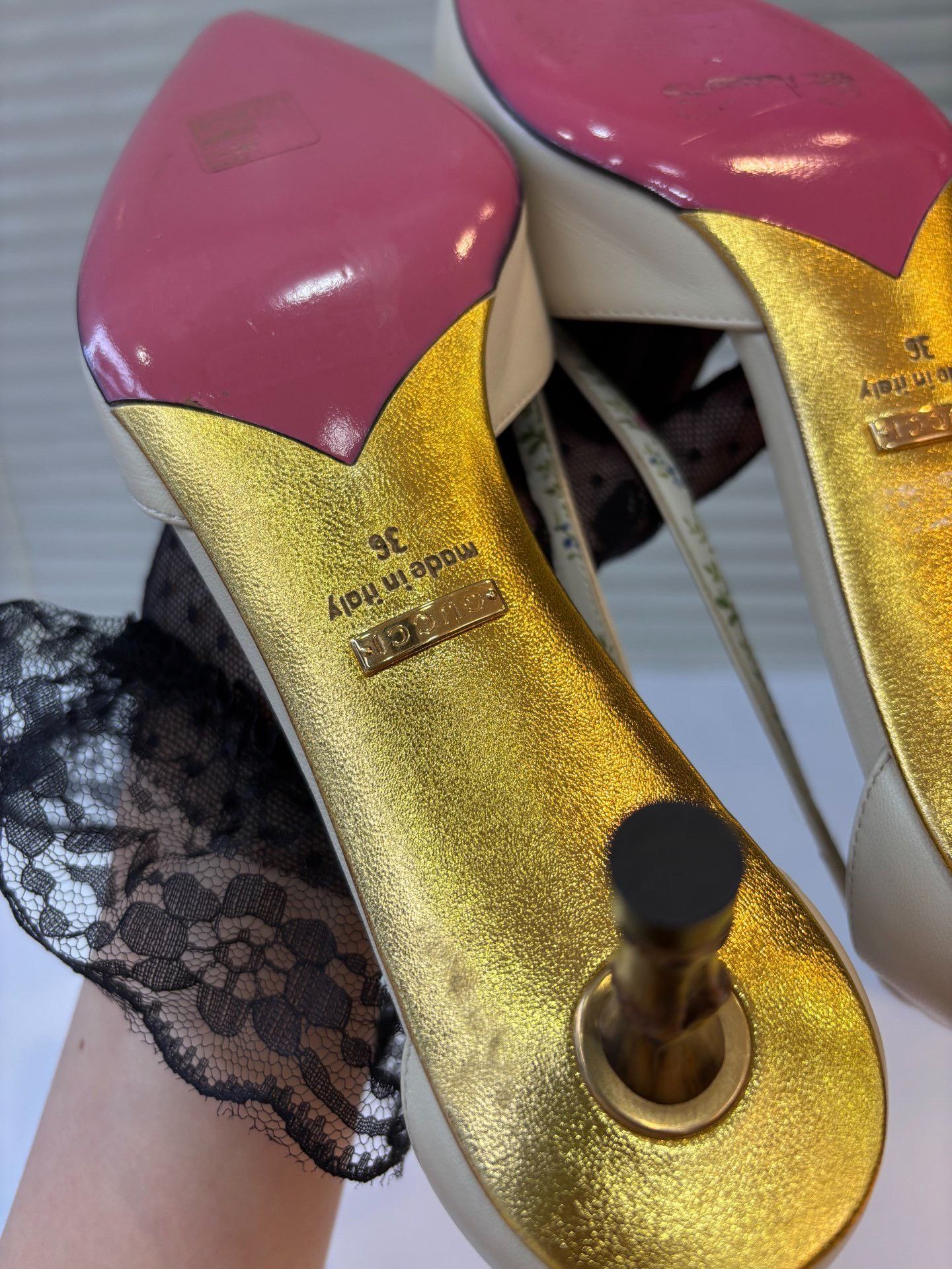 Gucci Gucci Bamboo Heel Tortoiseshell Bow Floral Size US 5 / IT 35 - 2 Thumbnail