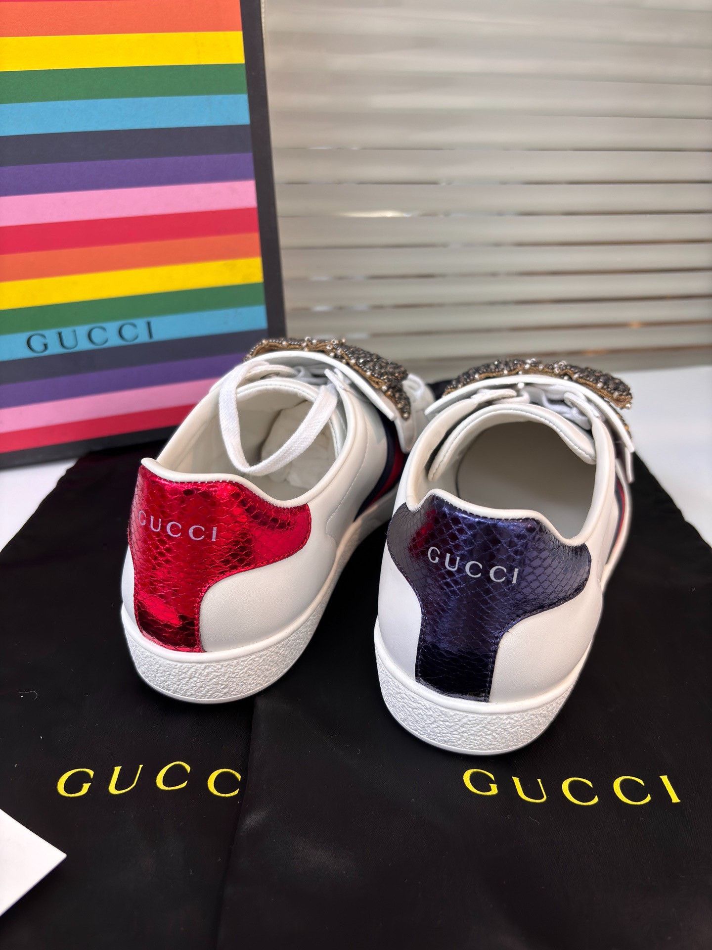Gucci Gucci Limited Crystal Bow White Sneakers Size US 9 / IT 39 - 5 Thumbnail
