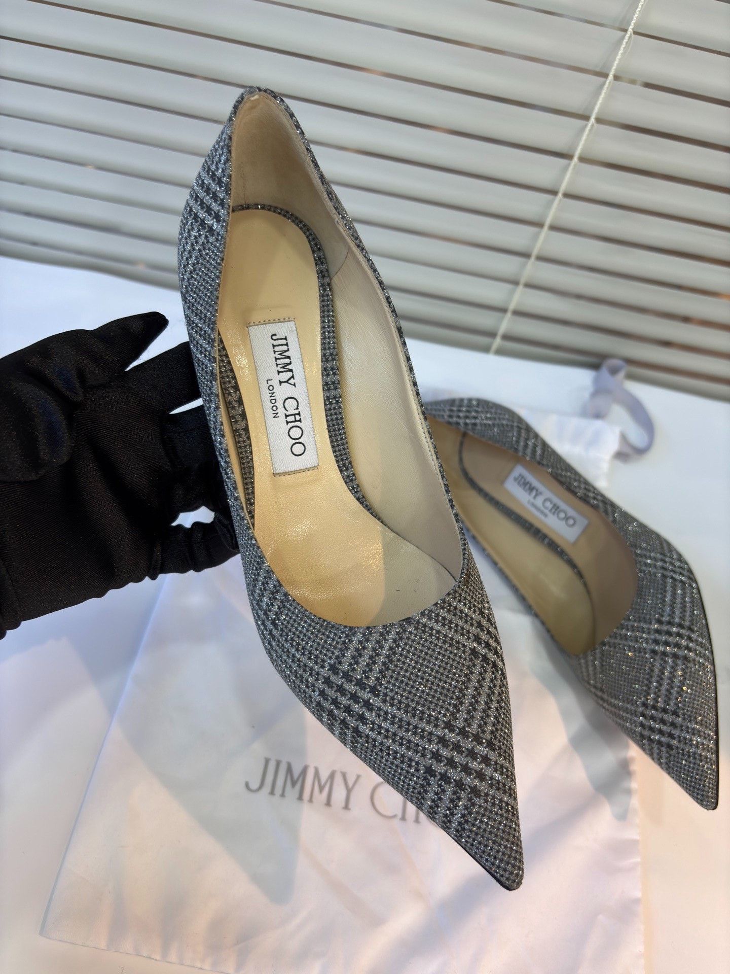 Jimmy Choo Jimmy Choo Silver Sequin Check Heels Size US 6.5 / IT 36.5 - 4 Thumbnail