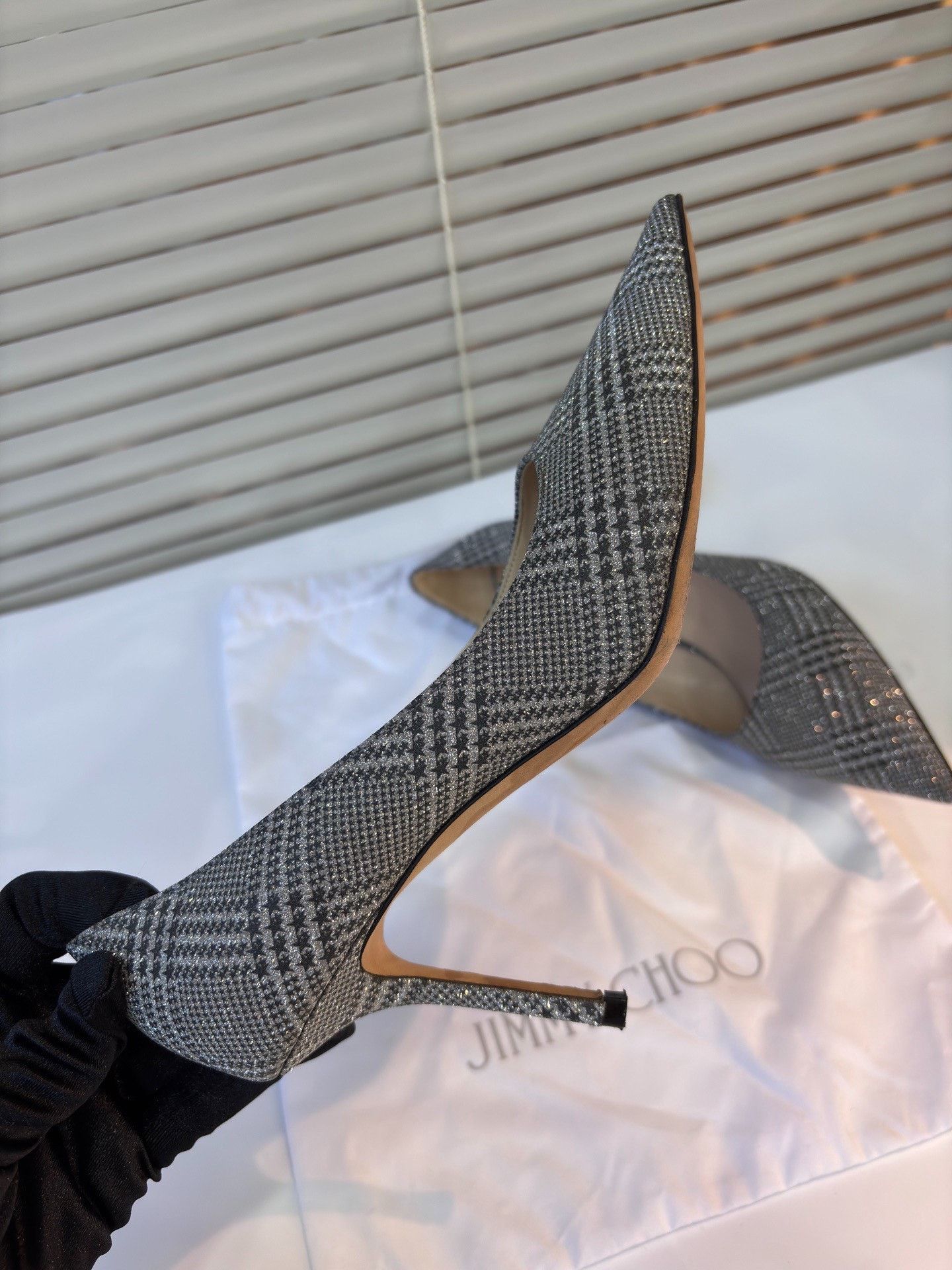 Jimmy Choo Jimmy Choo Silver Sequin Check Heels Size US 6.5 / IT 36.5 - 3 Thumbnail