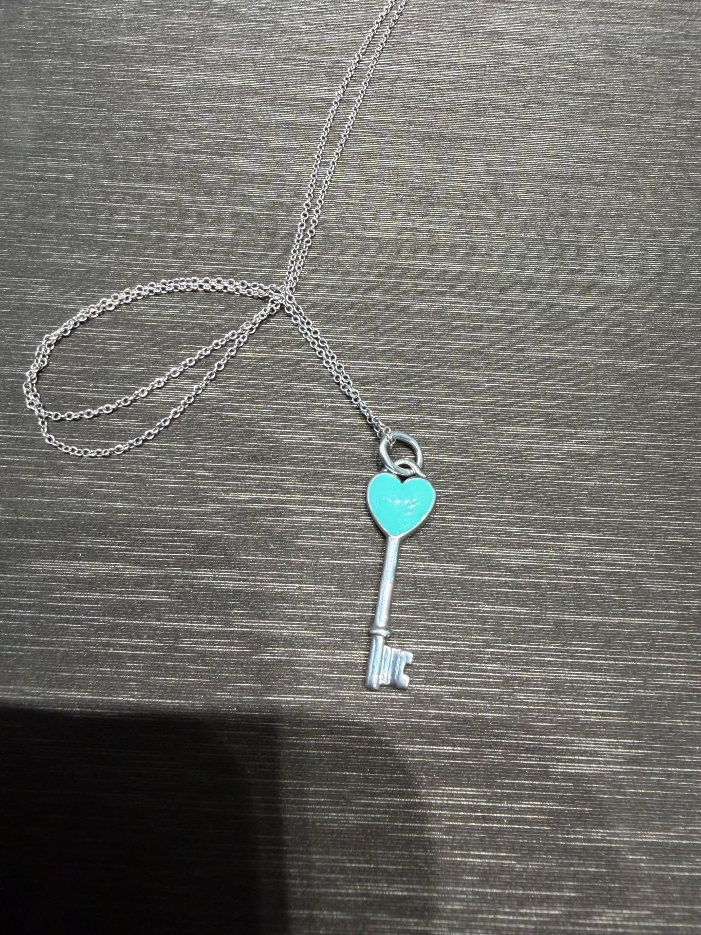 Tiffany & Co. Tiffany 925 Silver Blue Enamel Key Necklace Size ONE SIZE - 5 Thumbnail