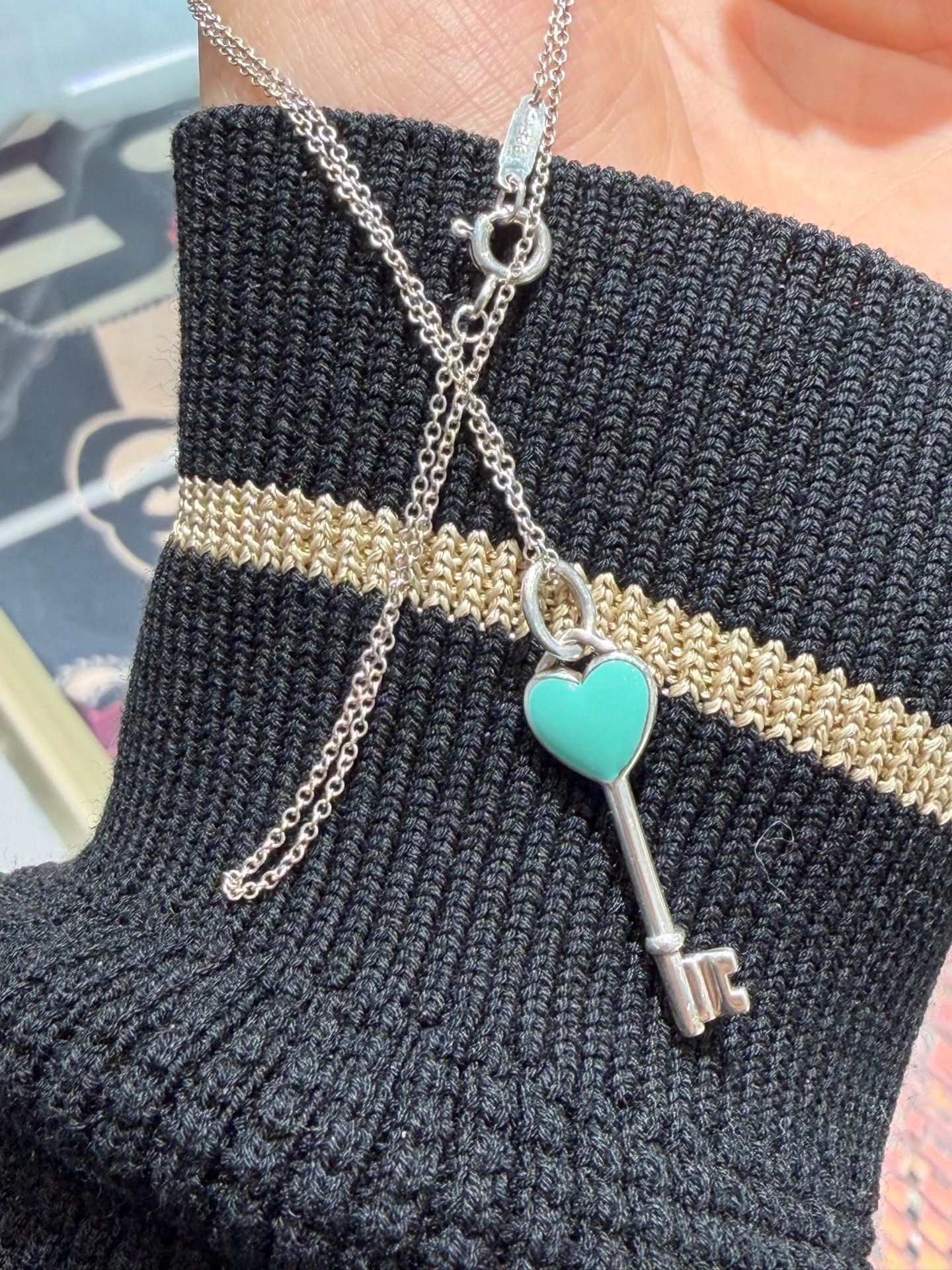 Tiffany & Co. Tiffany 925 Silver Blue Enamel Key Necklace Size ONE SIZE - 2 Thumbnail
