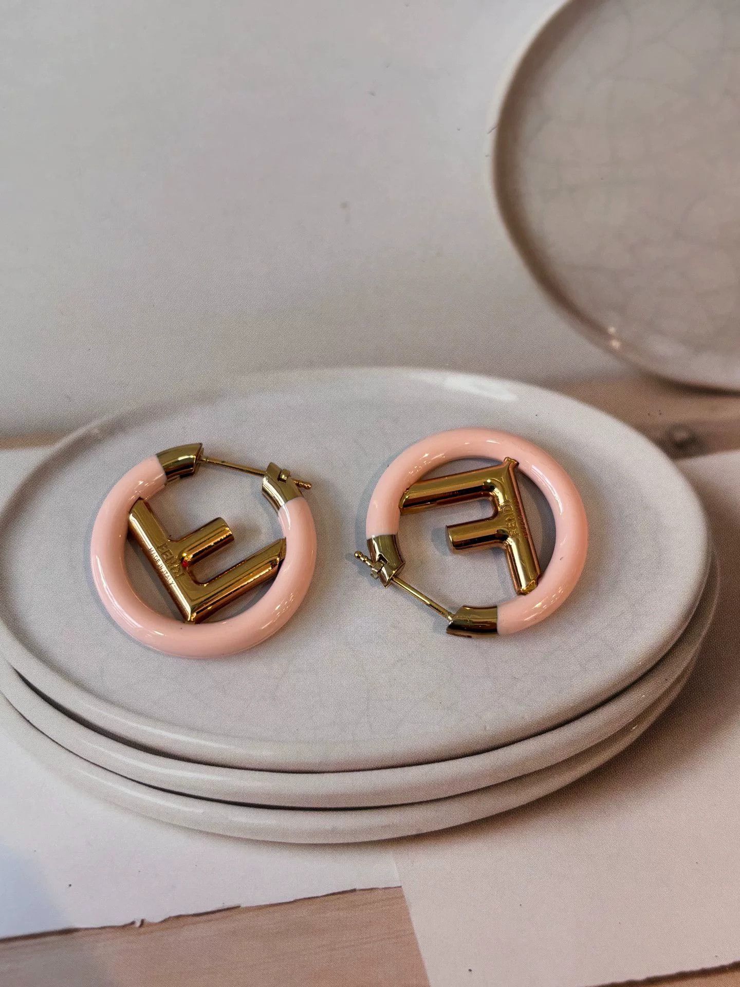Fendi Fendi Enamel Pink F Circle Earrings Size ONE SIZE - 5 Thumbnail