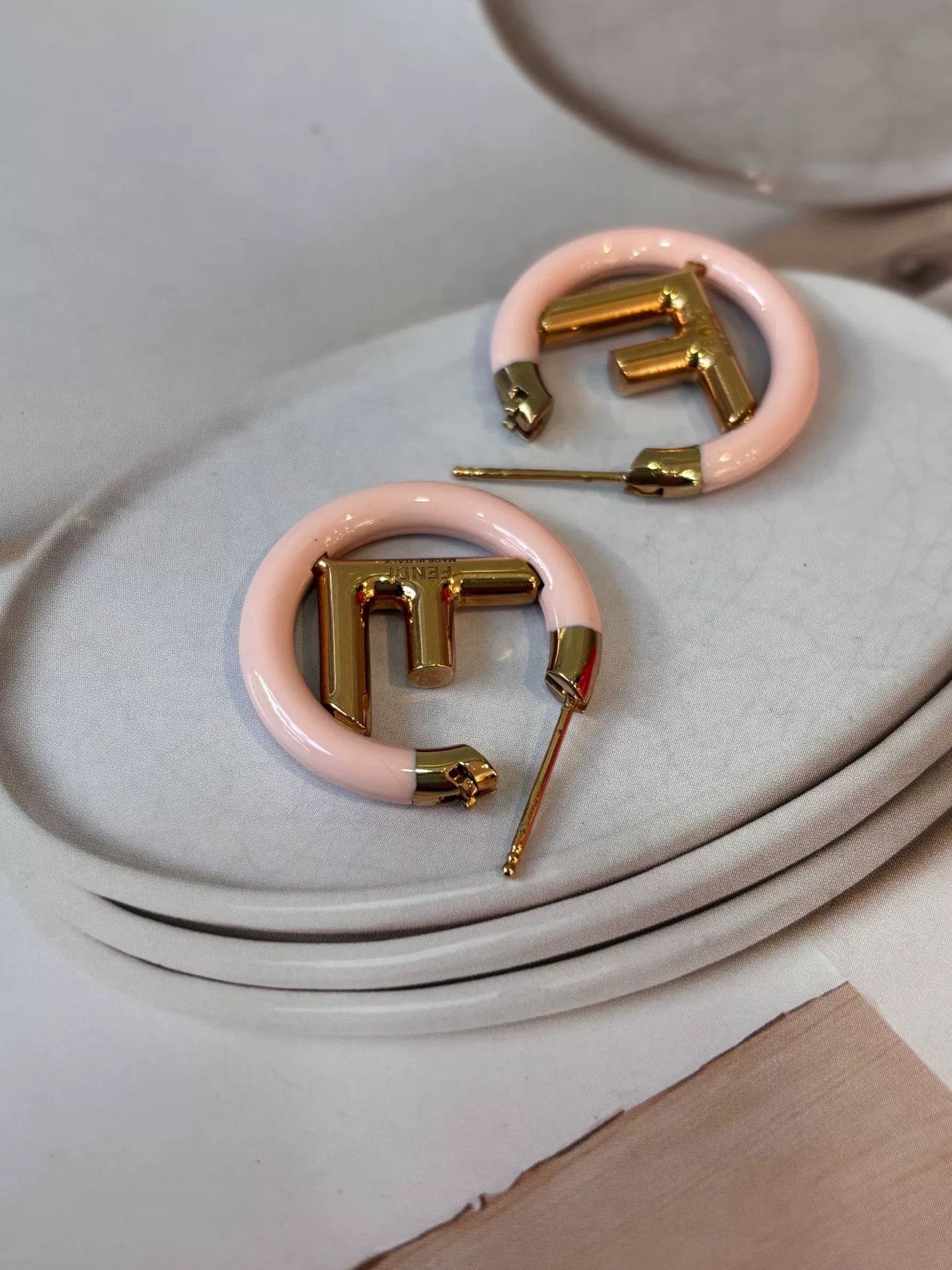 Fendi Fendi Enamel Pink F Circle Earrings Size ONE SIZE - 3 Thumbnail
