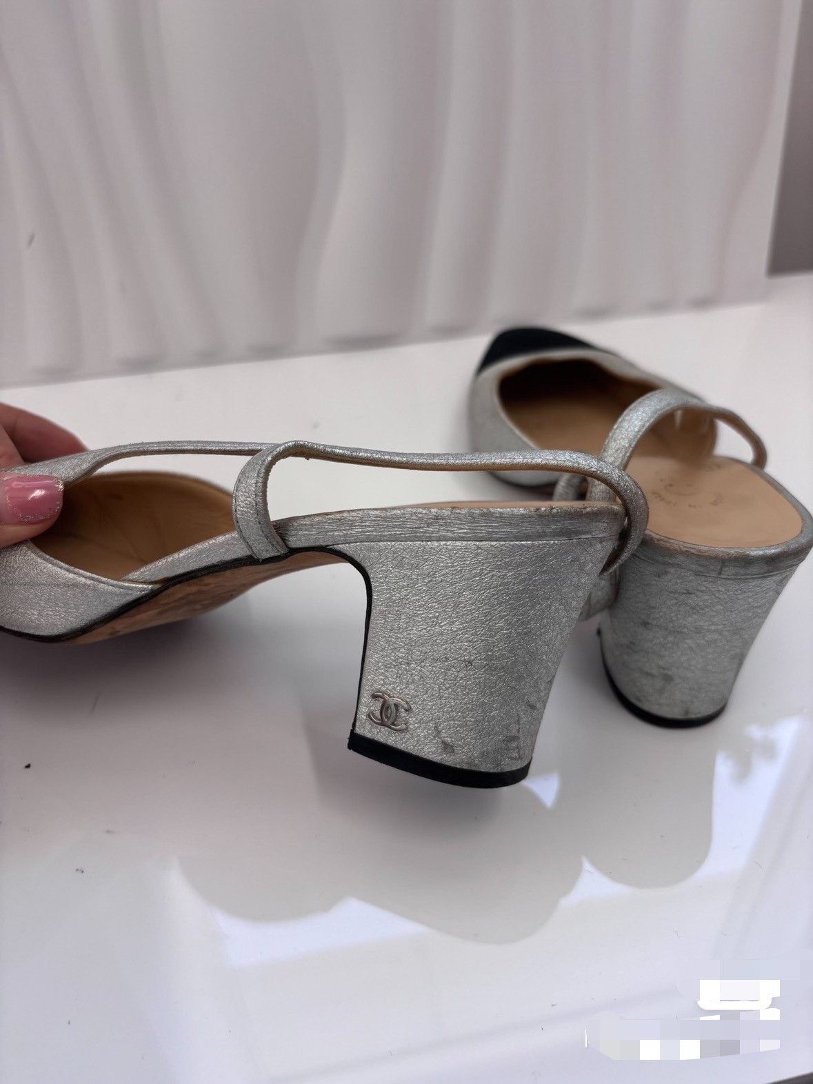 Chanel Chanel Silver Black Slingback Heel Size US 7 / IT 37 - 5 Thumbnail