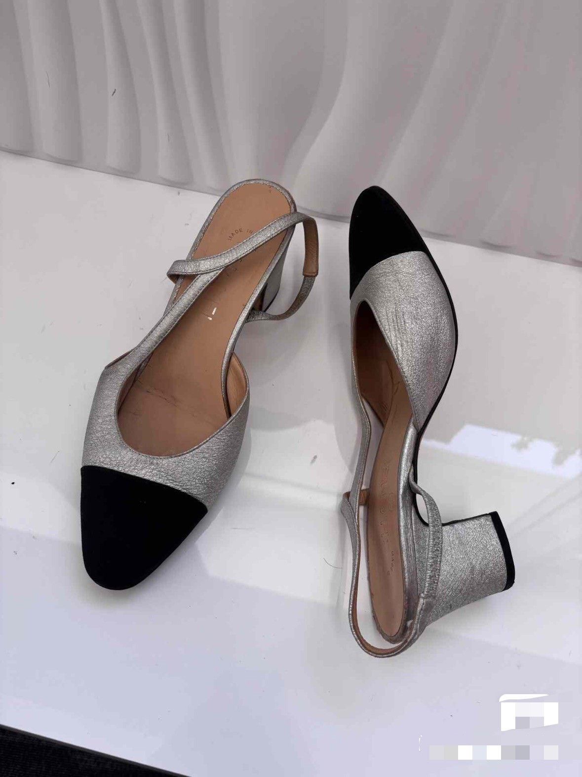 Chanel Chanel Silver Black Slingback Heel Size US 7 / IT 37 - 4 Thumbnail