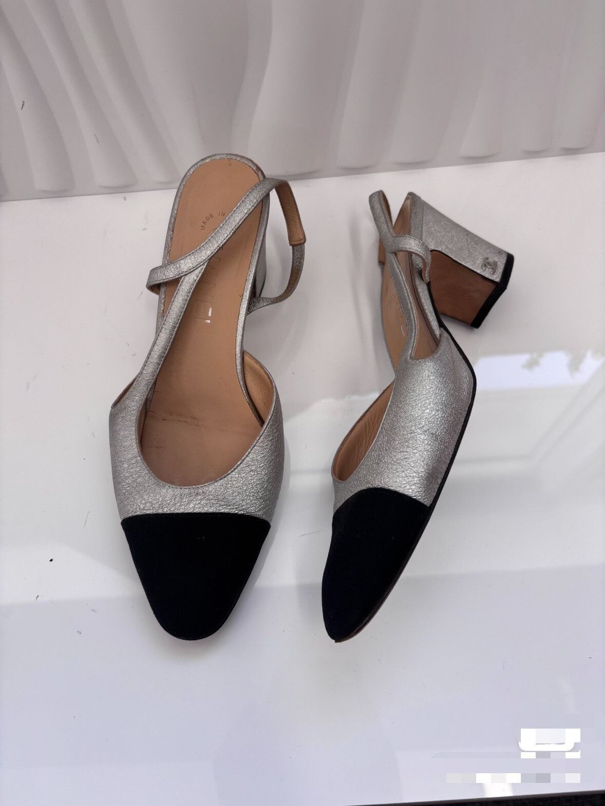 Chanel Chanel Silver Black Slingback Heel Size US 7 / IT 37 - 3 Thumbnail