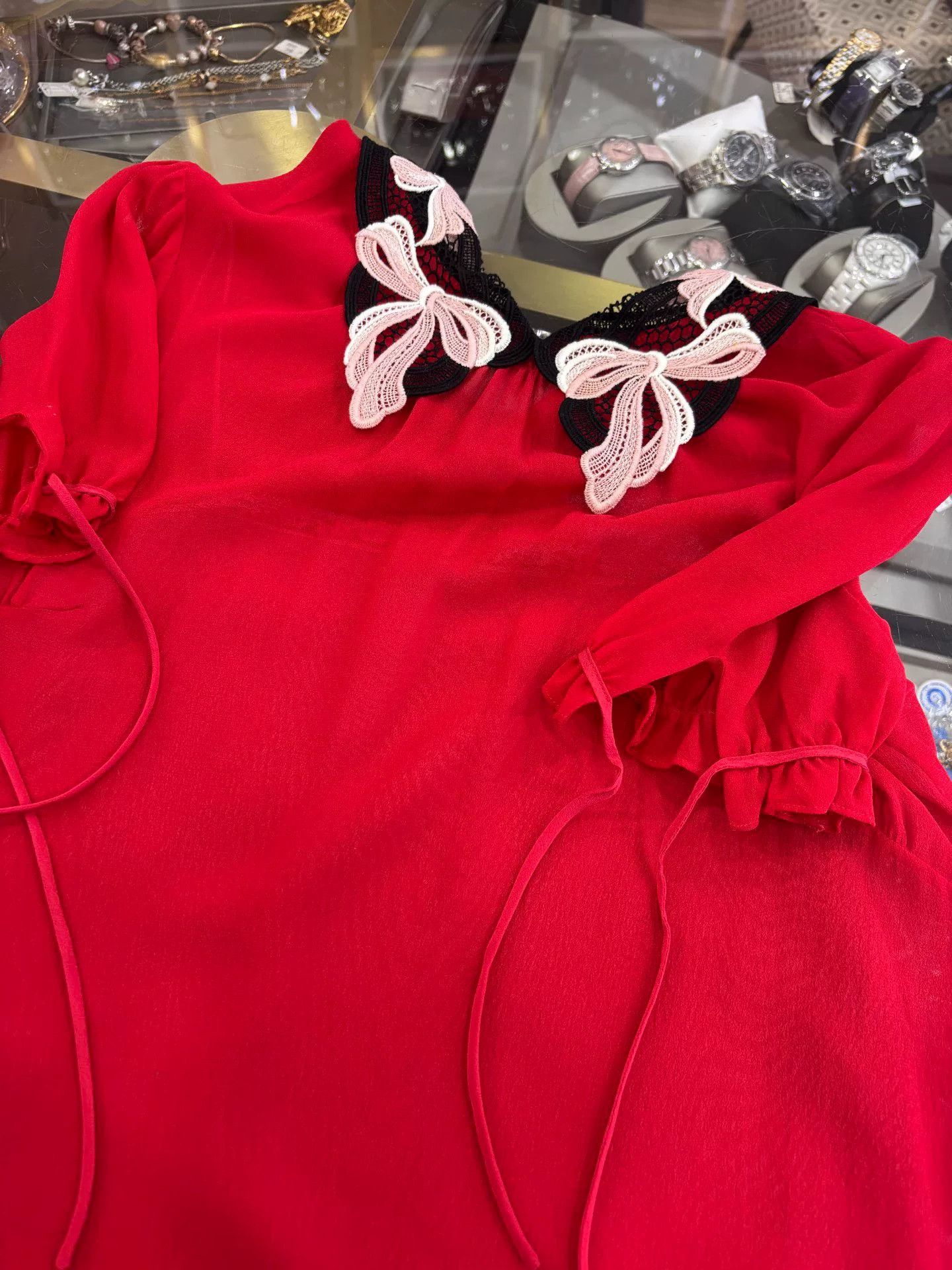 Miu Miu Miu Miu Red Silk Short-Sleeve Top Size XS / US 0-2 / IT 36-38 - 6 Thumbnail