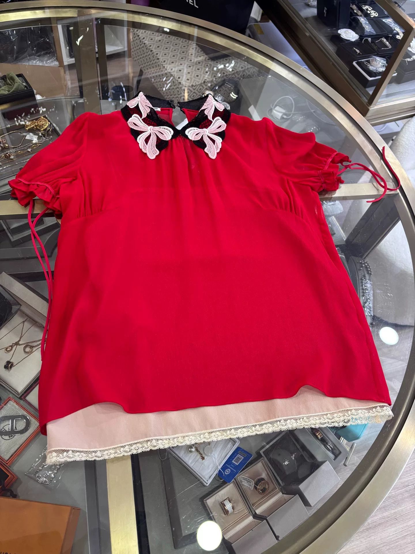 Miu Miu Miu Miu Red Silk Short-Sleeve Top Size XS / US 0-2 / IT 36-38 - 4 Thumbnail