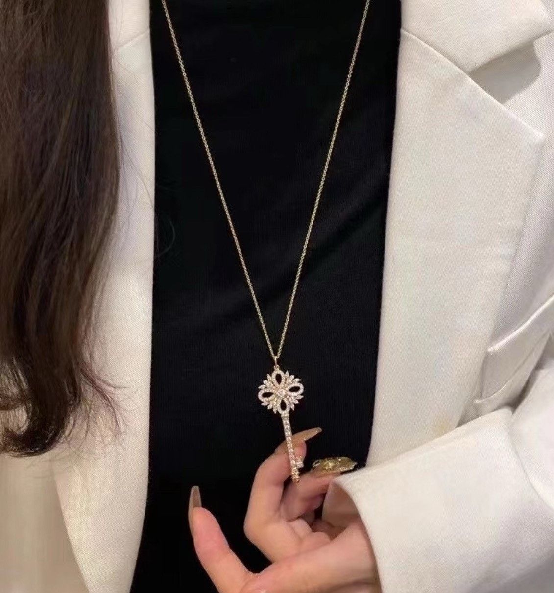 Tiffany & Co. Tiffany Victoria 18K Rose Gold Diamond Key Necklace Size ONE SIZE - 7 Thumbnail