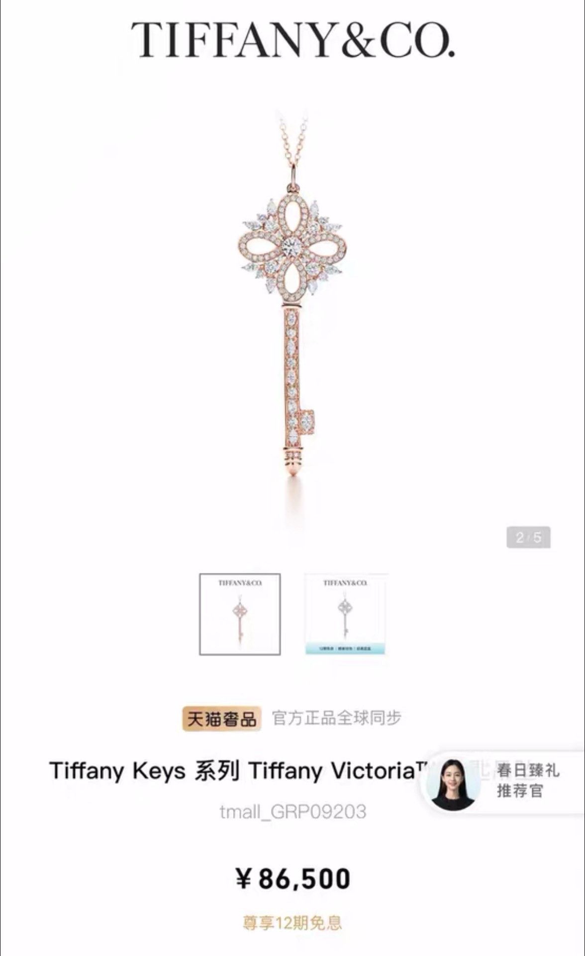 Tiffany & Co. Tiffany Victoria 18K Rose Gold Diamond Key Necklace Size ONE SIZE - 6 Thumbnail