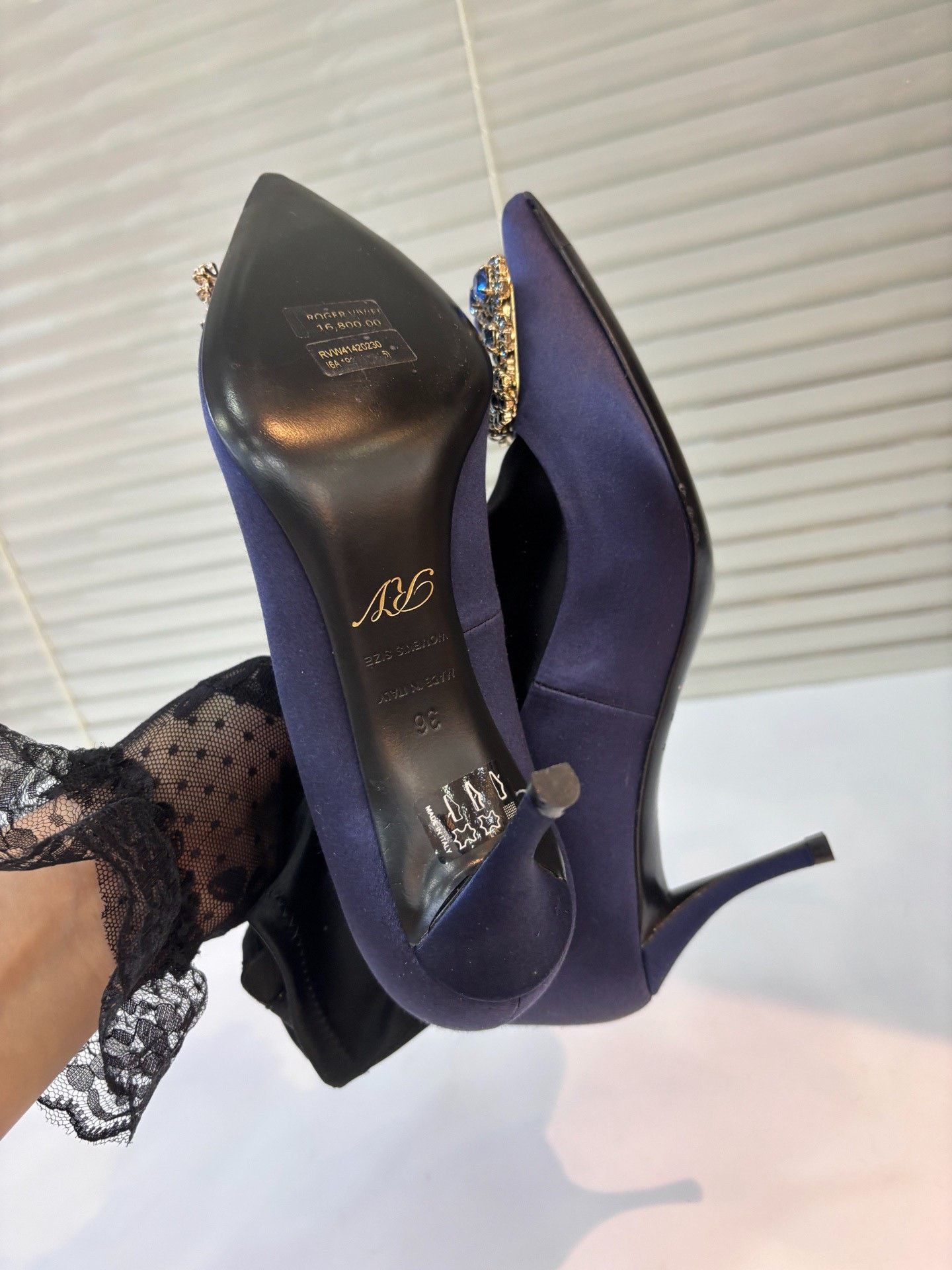 Roger Vivier RV Blue Satin Diamond Buckle Ankle Boots Size US 5 / IT 35 - 9 Thumbnail
