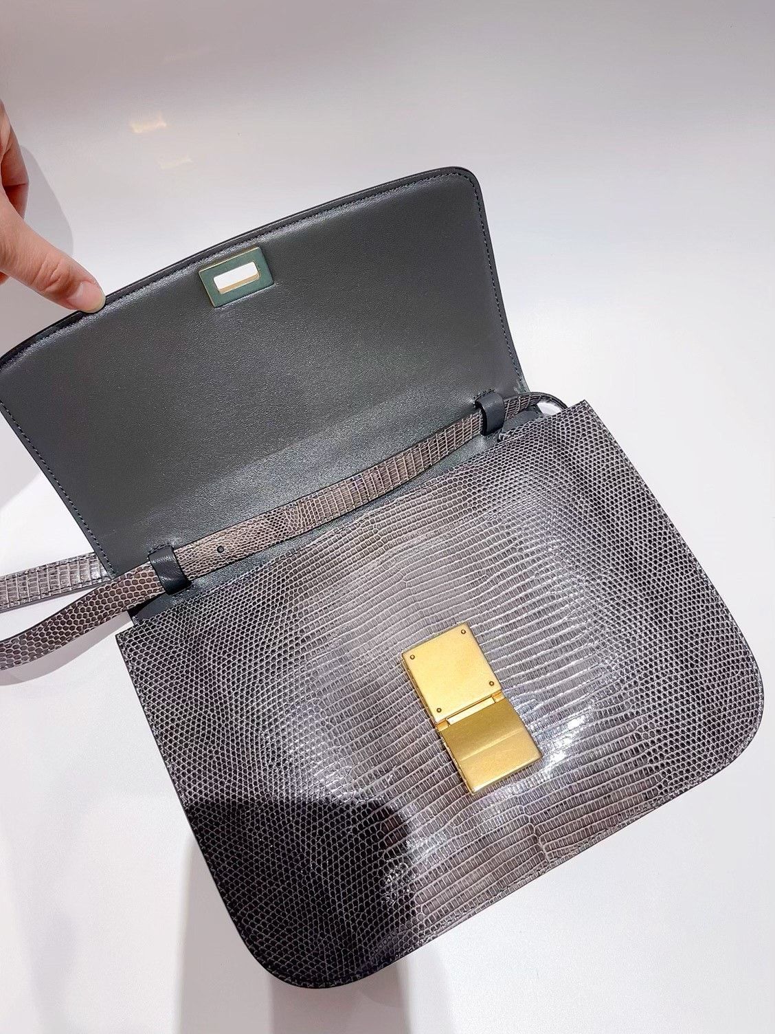 Celine Celine Box Medium Lizard Skin Gray Size ONE SIZE - 2 Thumbnail