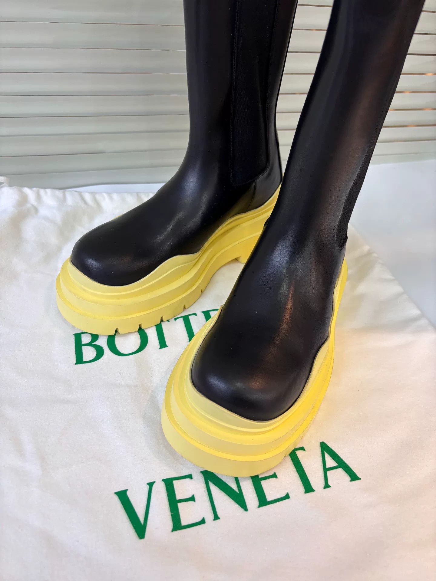 BV By Bodega BV Black Yellow Chelsea Mid-Calf Boots Size US 5.5 / IT 35.5 - 3 Thumbnail