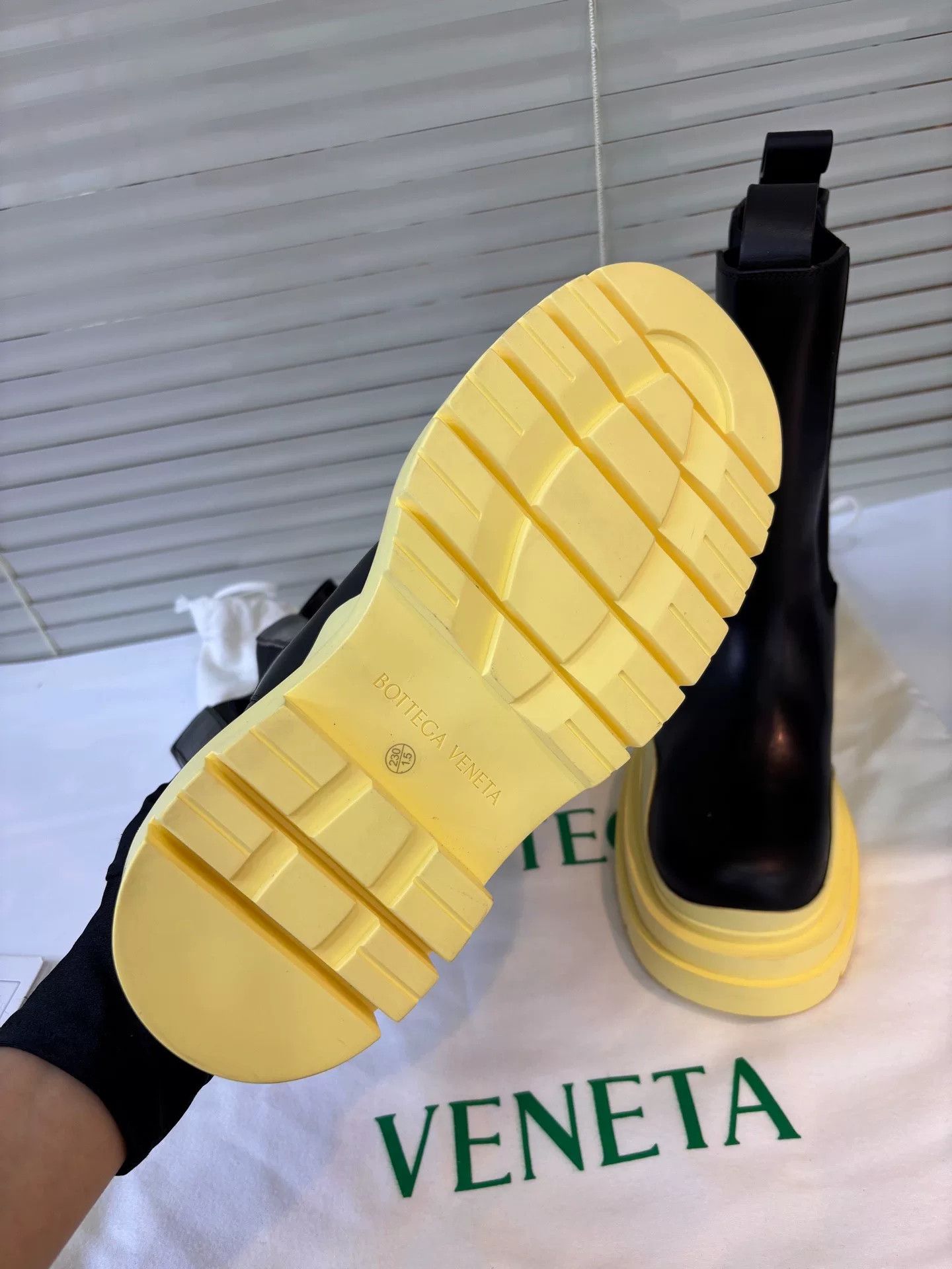 BV By Bodega BV Black Yellow Chelsea Mid-Calf Boots Size US 5.5 / IT 35.5 - 2 Thumbnail