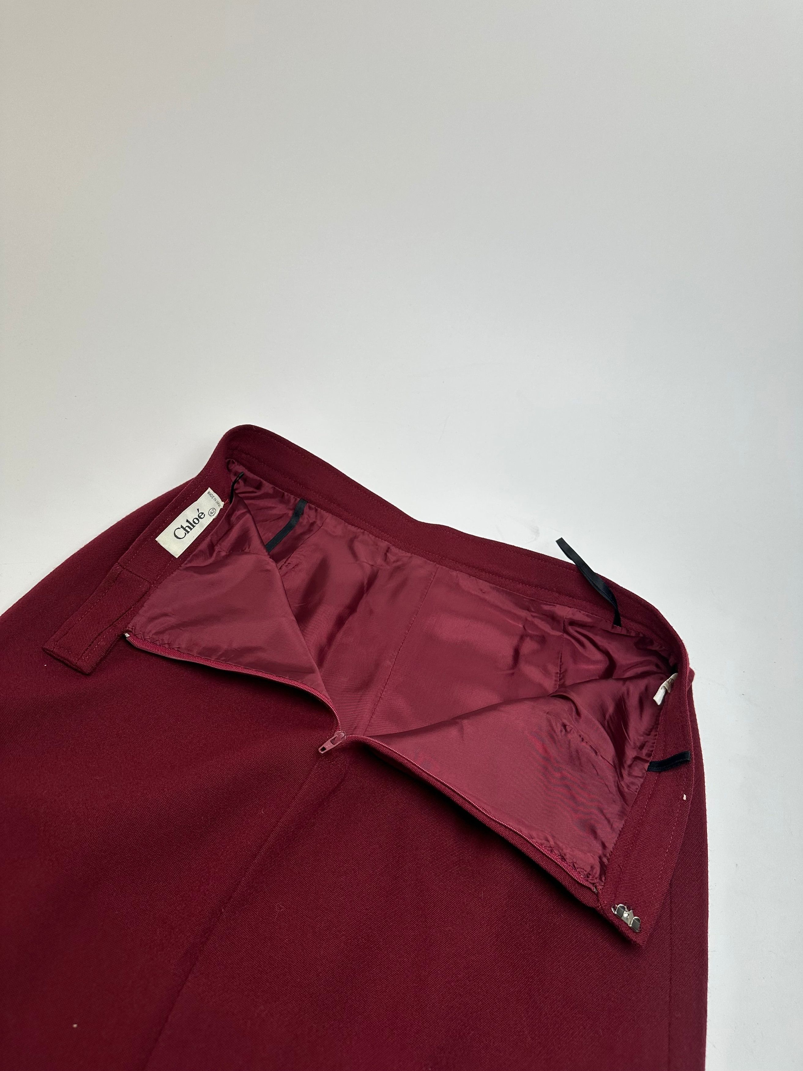 Chloe Vintage Wool Skirt Burgundy FR42 Size 27" / US 4 / IT 40 - 11 Thumbnail