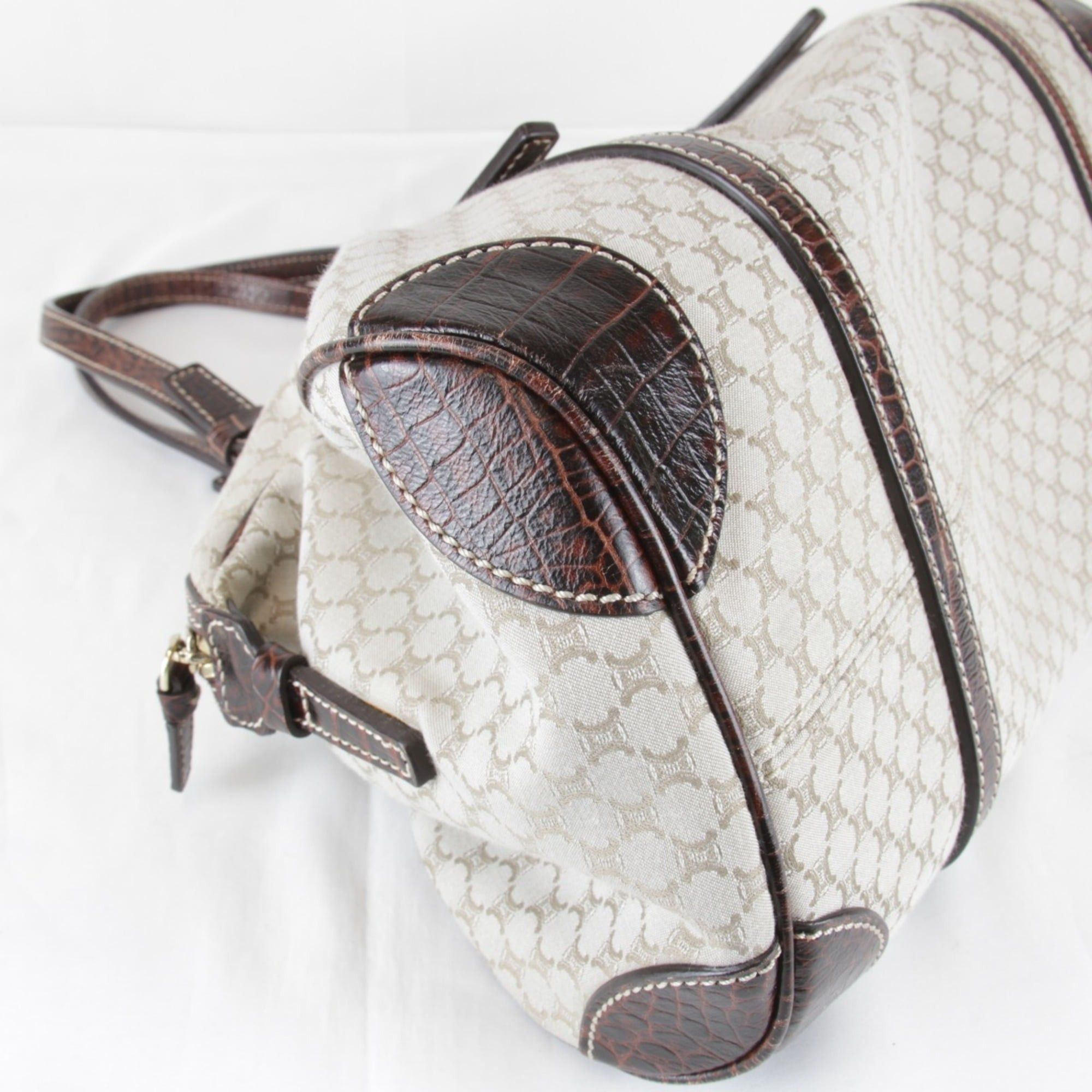 Celine CELINE Macadam pattern beige canvas handbag, 980g, women's Boston bag. Size ONE SIZE - 6 Thumbnail