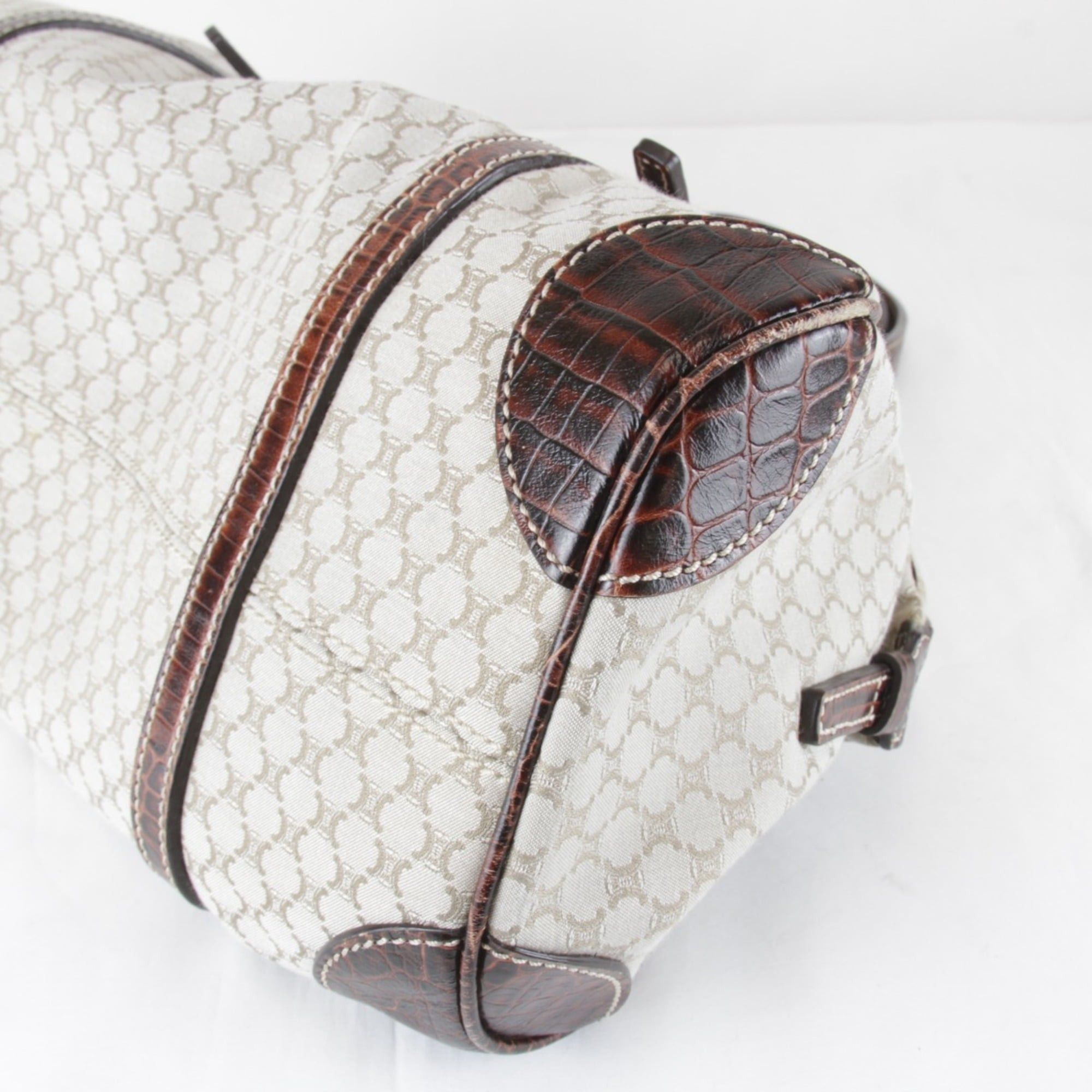 Celine CELINE Macadam pattern beige canvas handbag, 980g, women's Boston bag. Size ONE SIZE - 5 Thumbnail