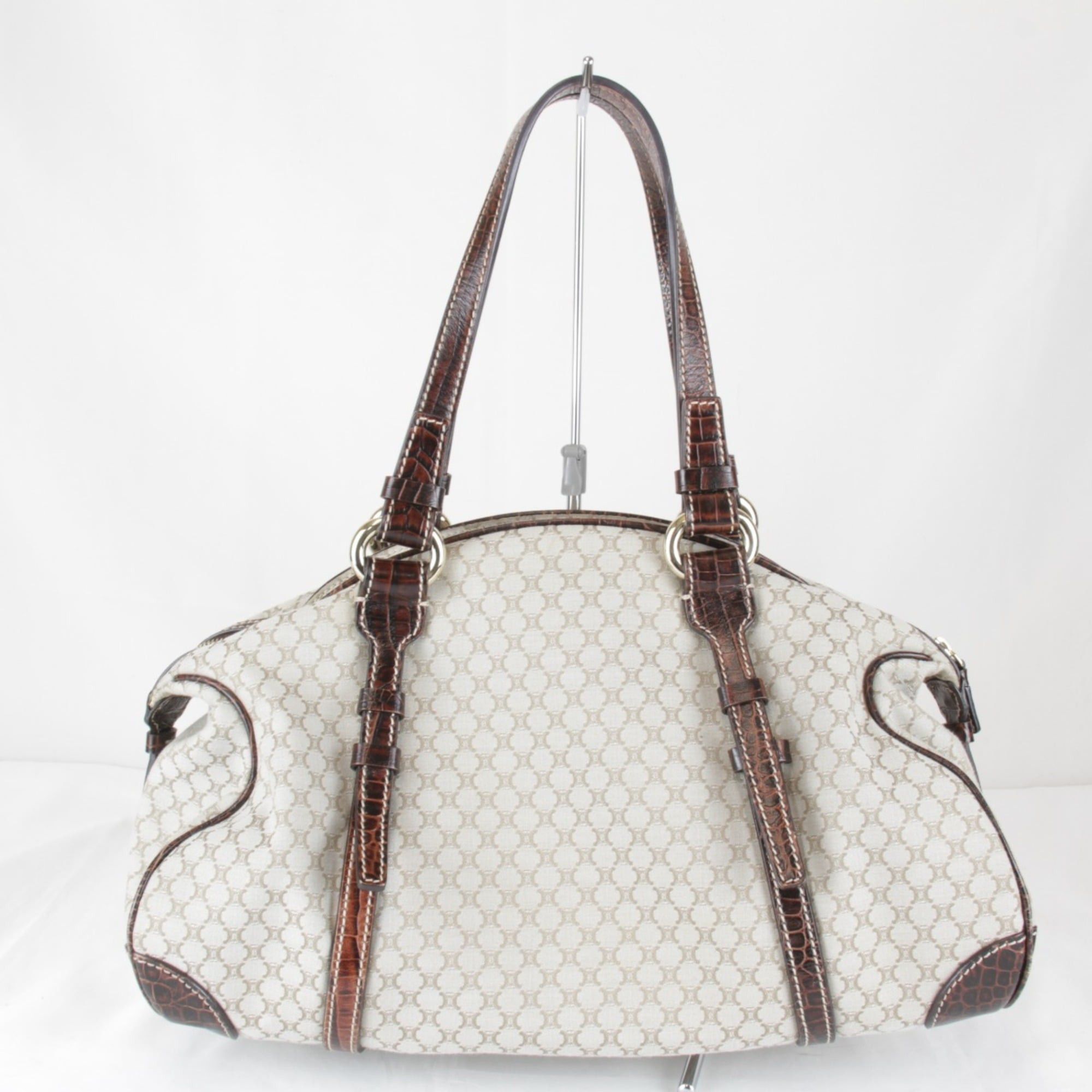 Celine CELINE Macadam pattern beige canvas handbag, 980g, women's Boston bag. Size ONE SIZE - 2 Thumbnail