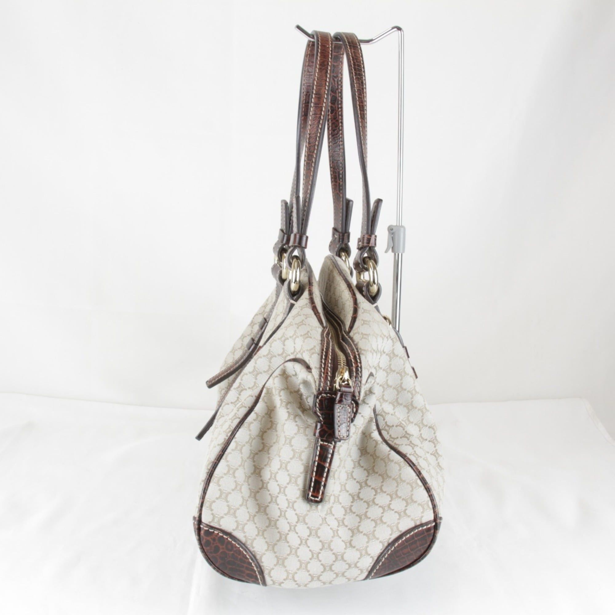 Celine CELINE Macadam pattern beige canvas handbag, 980g, women's Boston bag. Size ONE SIZE - 4 Thumbnail