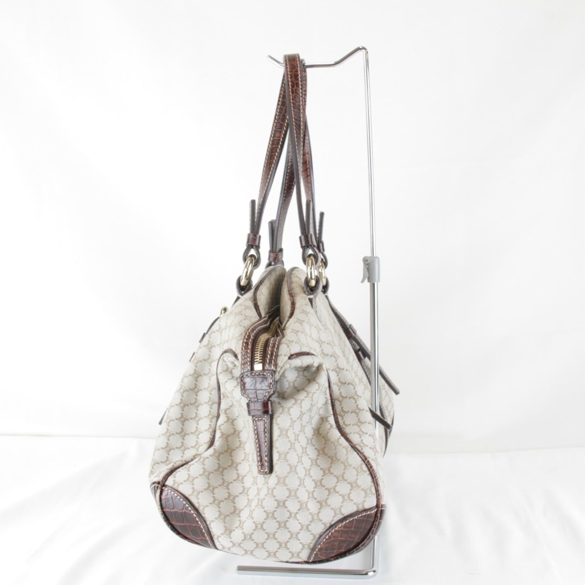 Celine CELINE Macadam pattern beige canvas handbag, 980g, women's Boston bag. Size ONE SIZE - 3 Thumbnail