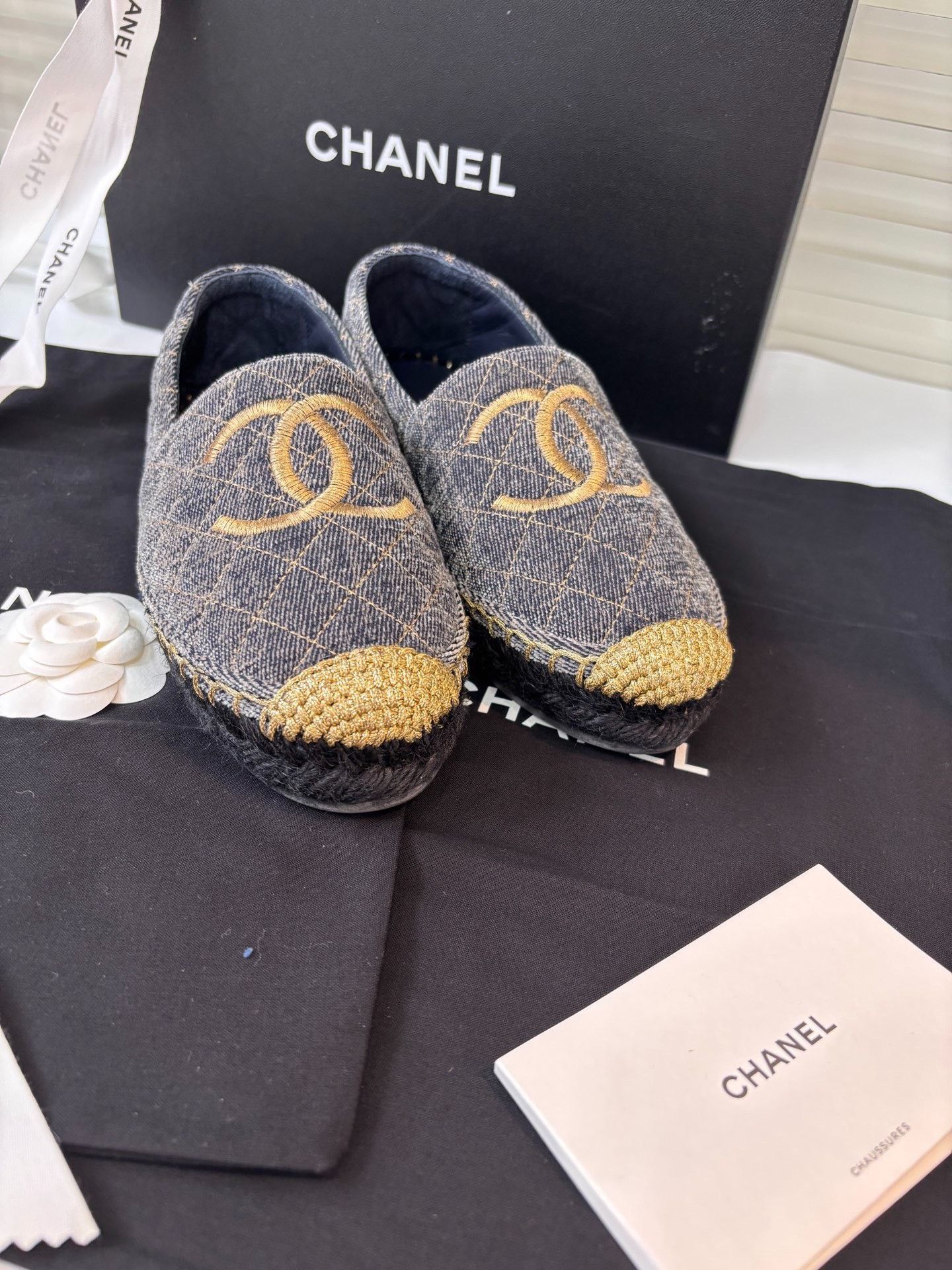 Chanel Chanel Denim Gold Embroidered CC Espadrilles Size US 6 / IT 36 - 6 Thumbnail