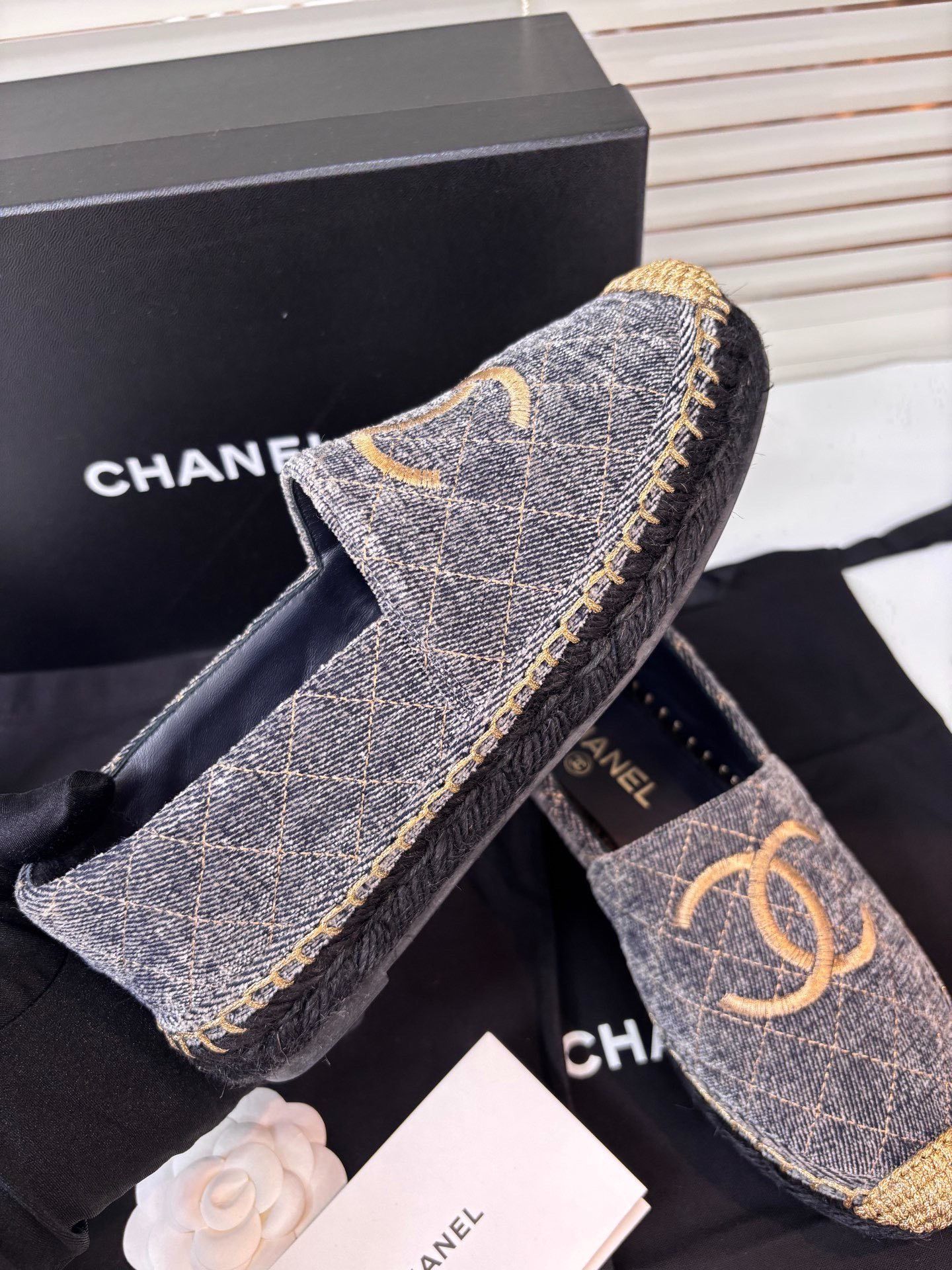 Chanel Chanel Denim Gold Embroidered CC Espadrilles Size US 6 / IT 36 - 9 Thumbnail