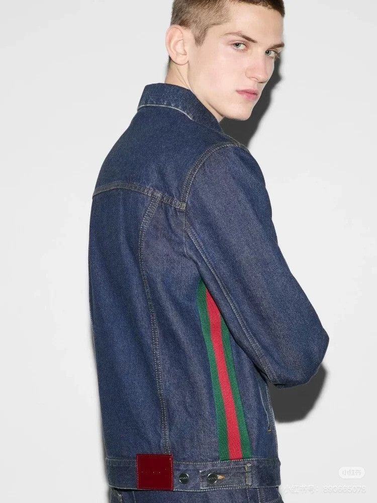 Gucci Gucci Blue Denim Jacket with Red-Green Stripes Size US S / EU 44-46 / 1 - 3 Thumbnail