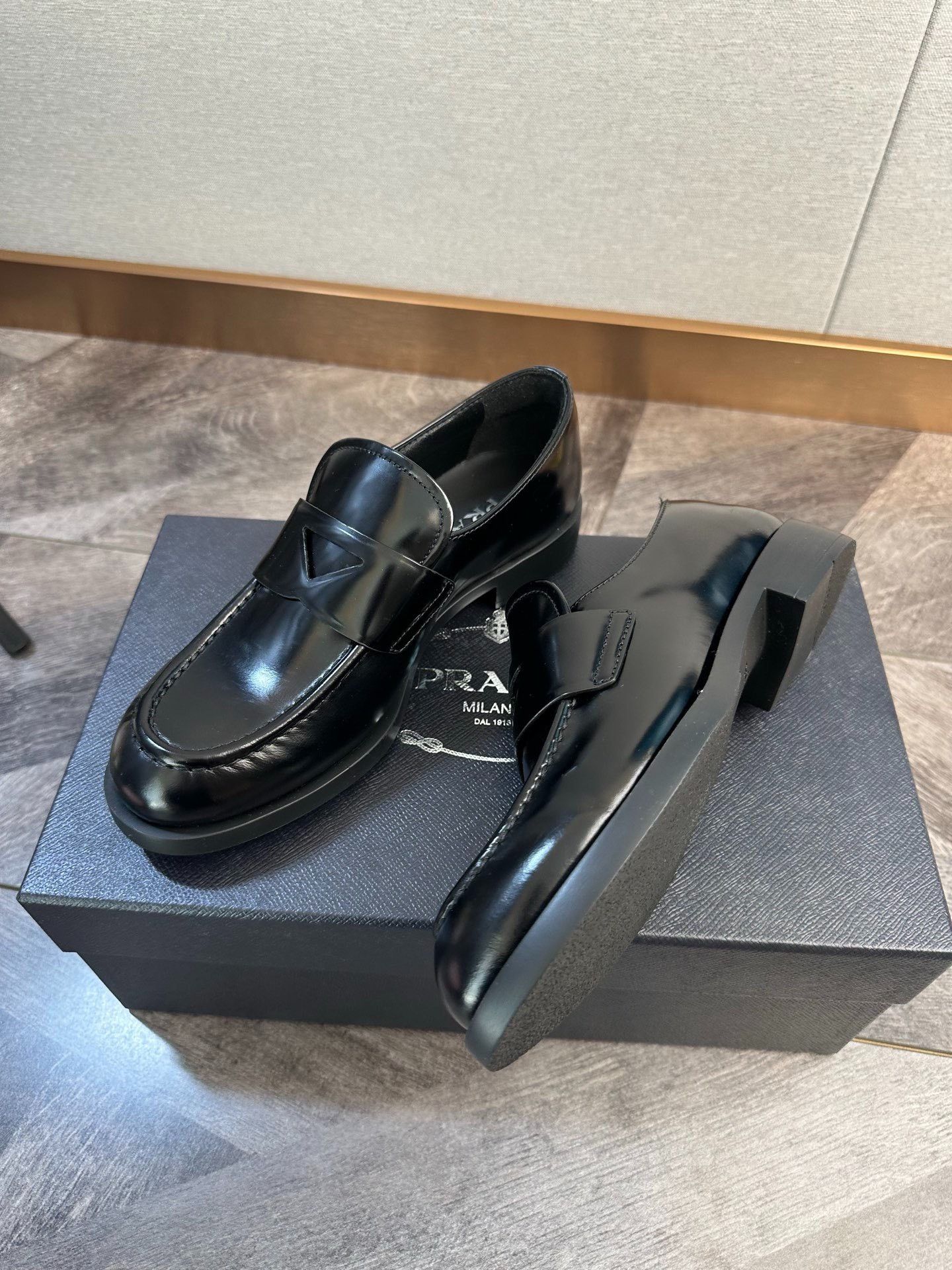 Prada Prada Black Leather Triangle Logo Loafers Size US 5 / IT 35 - 4 Thumbnail