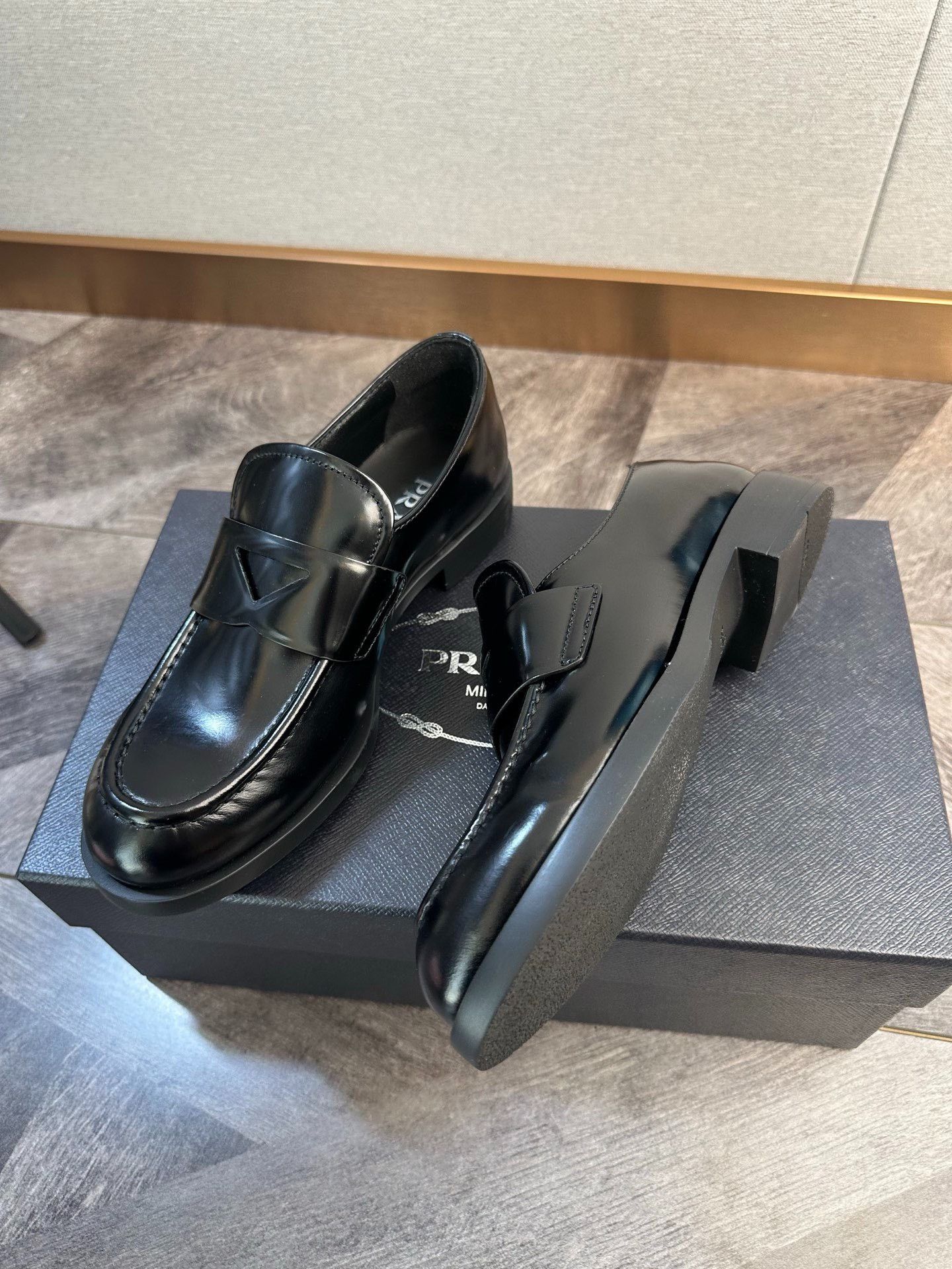 Prada Prada Black Leather Triangle Logo Loafers Size US 5 / IT 35 - 3 Thumbnail
