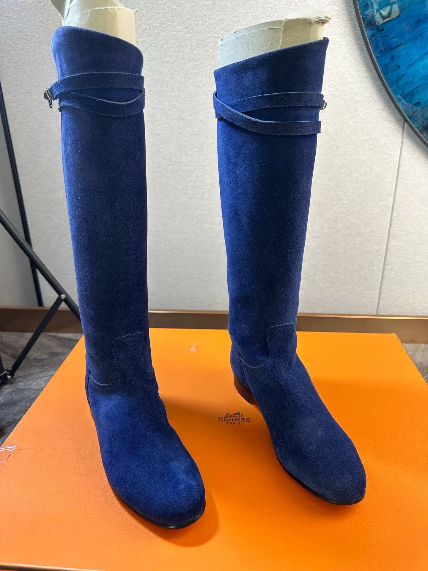 Hermes Hermès Electric Blue Suede Knee-High Boots Size US 6 / IT 36 - 6 Thumbnail
