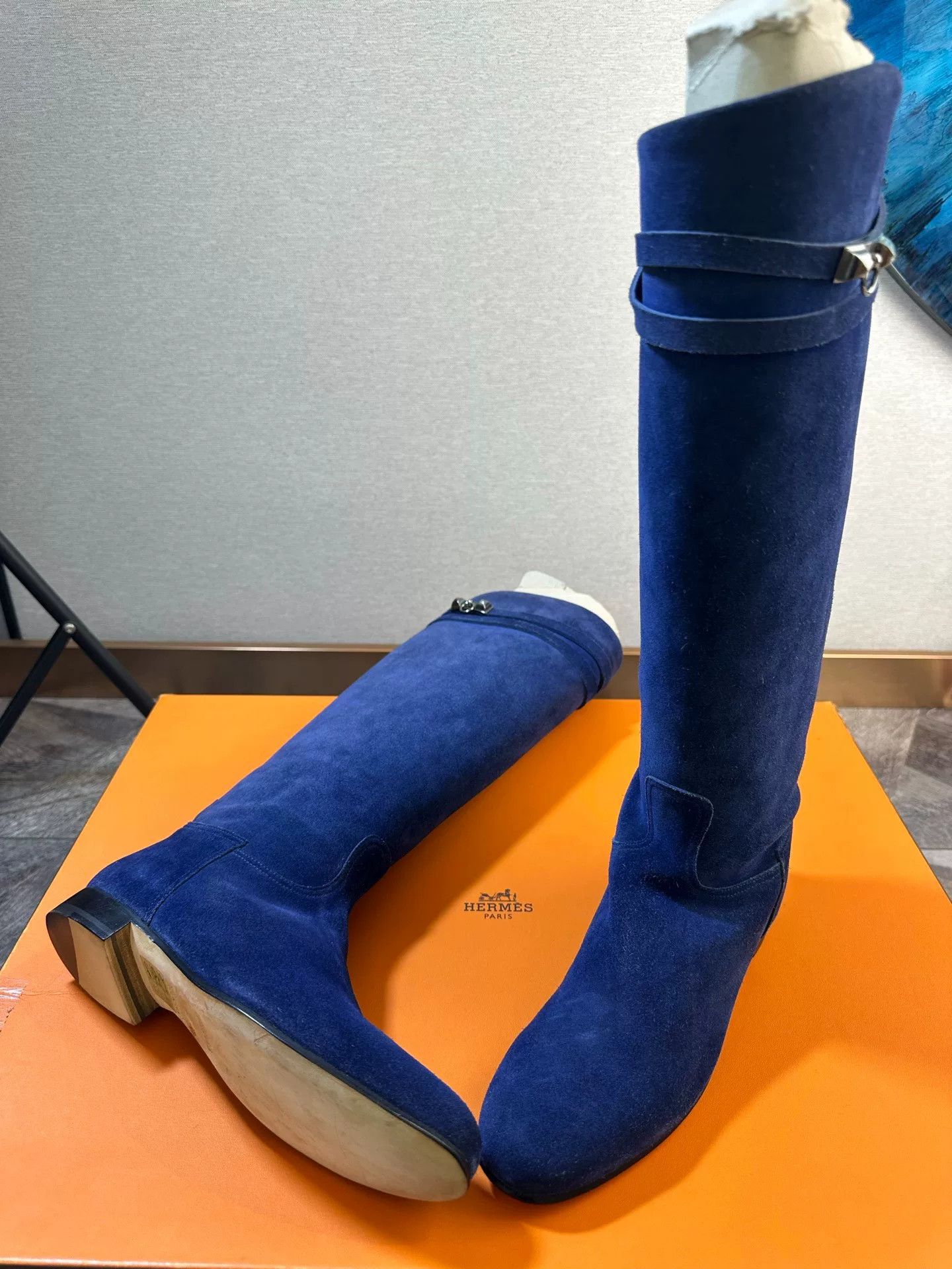 Hermes Hermès Electric Blue Suede Knee-High Boots Size US 6 / IT 36 - 4 Thumbnail